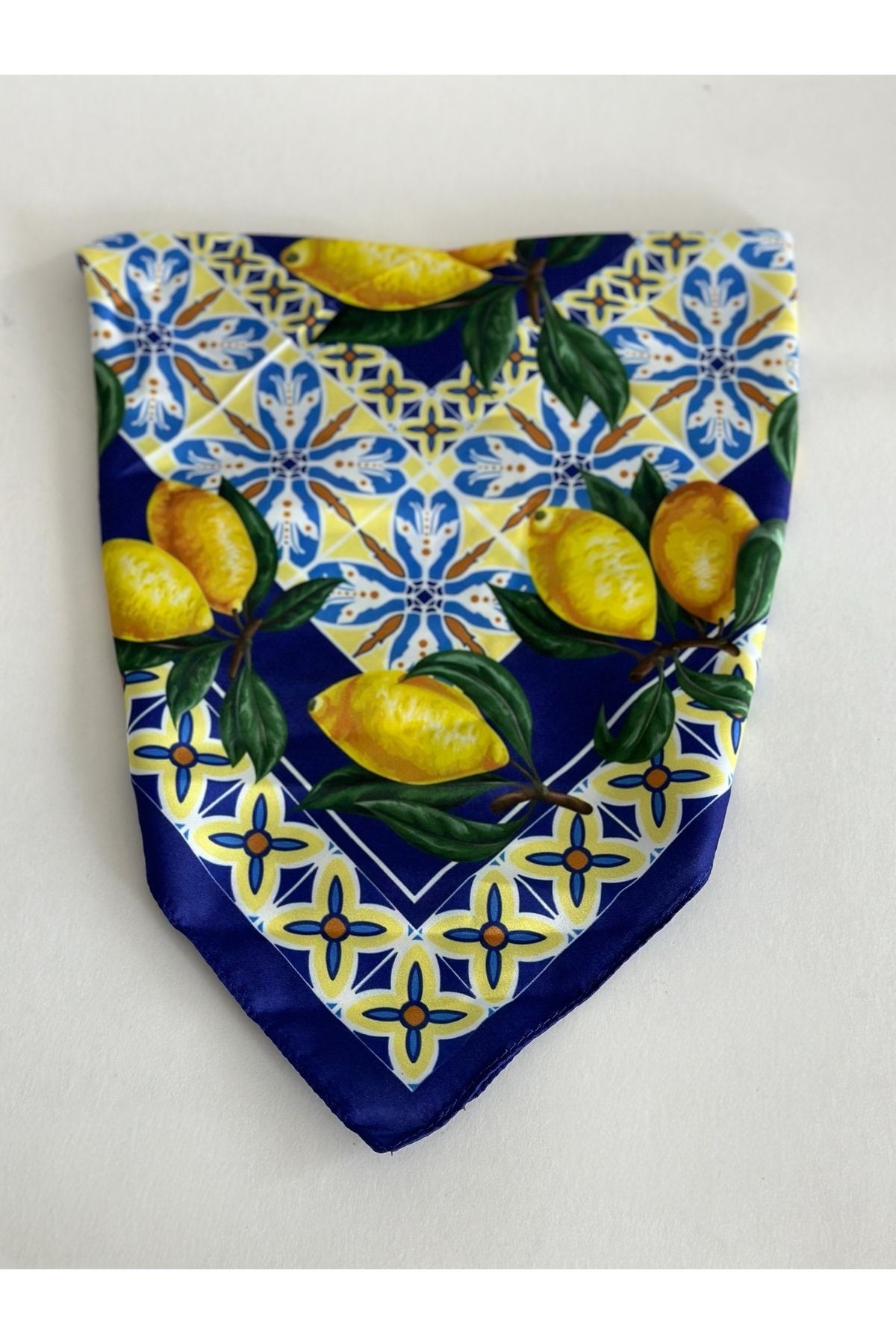 qemareh bag Lacivert Limon Desenli Fular