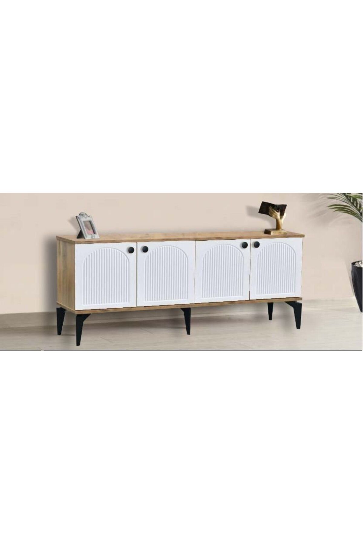 Yuvaset Home 4 Kapılı Çam/Beyaz Bohem TV Sehpası