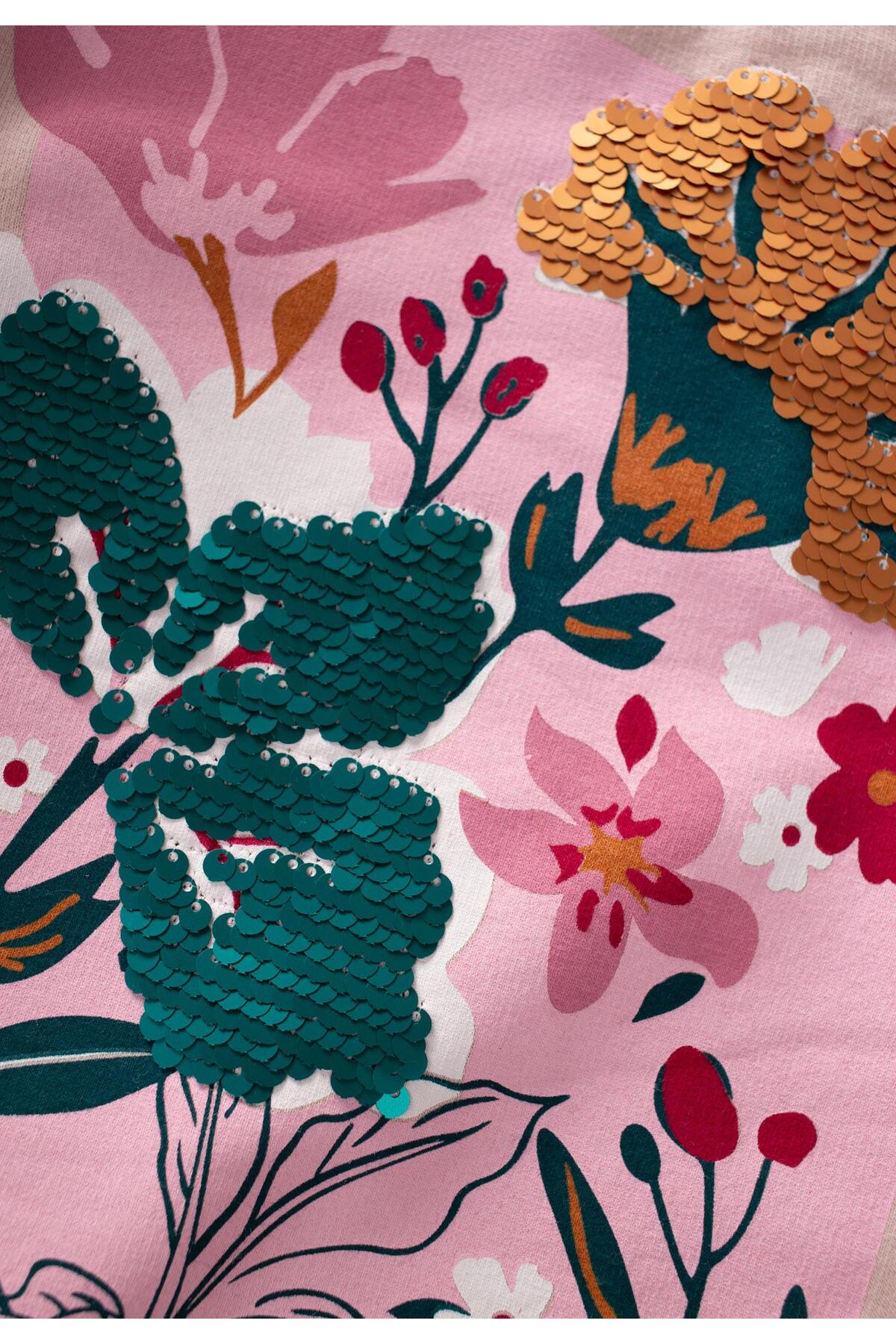 Cigit Çiçek Baskılı Pullu Sweatshirt 1-6 Yaş Pudra fotoğrafı 3 (önizleme)