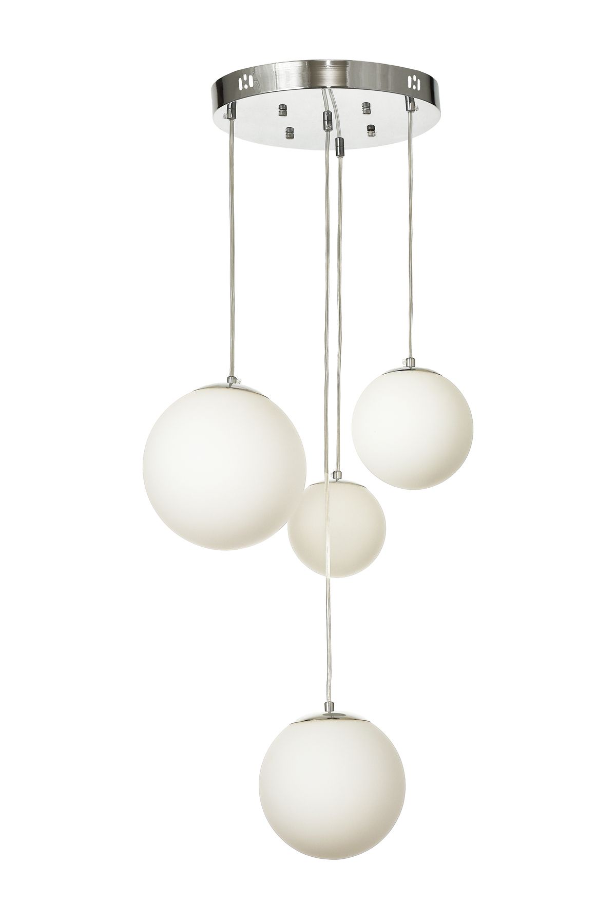 Avizemoda Pigaro 4 lü Beyaz Renk Camlı Salon Oturma Odası Modern Sarkıt Avize - (Krom Kaplama)