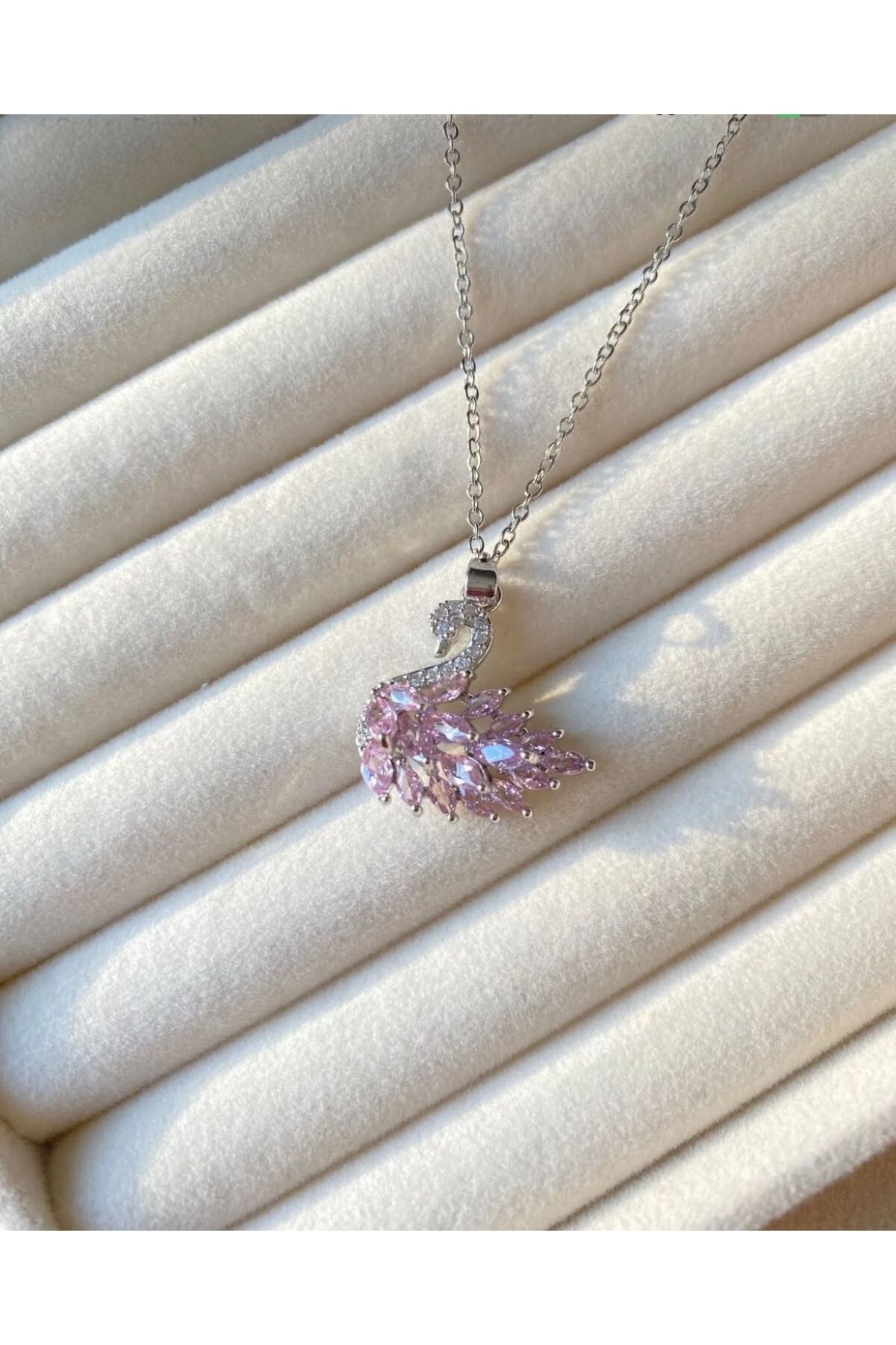 denars jewelry Pembe Kuğu Swan Çelik Kolye