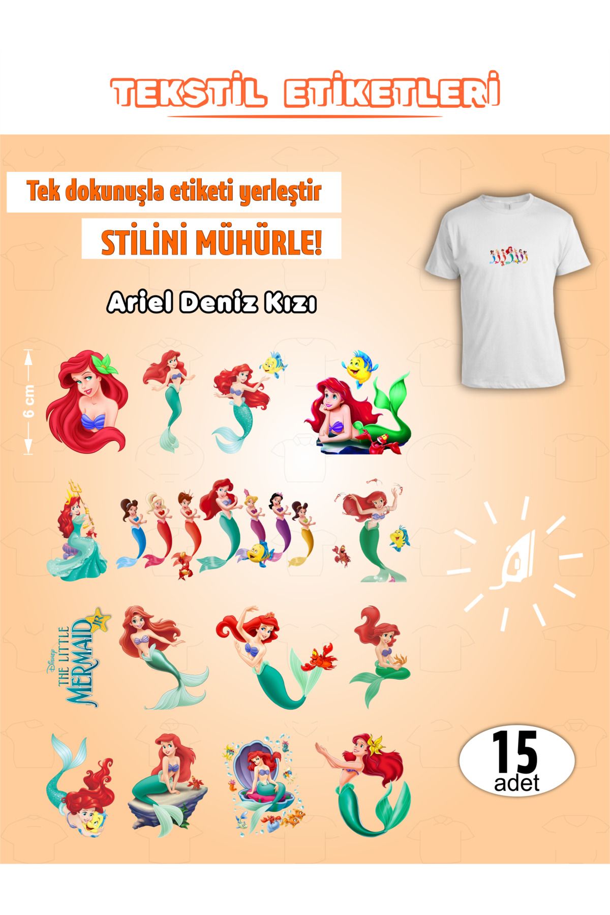 AGG Reklam Ütü ile Yapışan Kıyafet Etiketi Ariel Deniz Kızı 15Li Set
