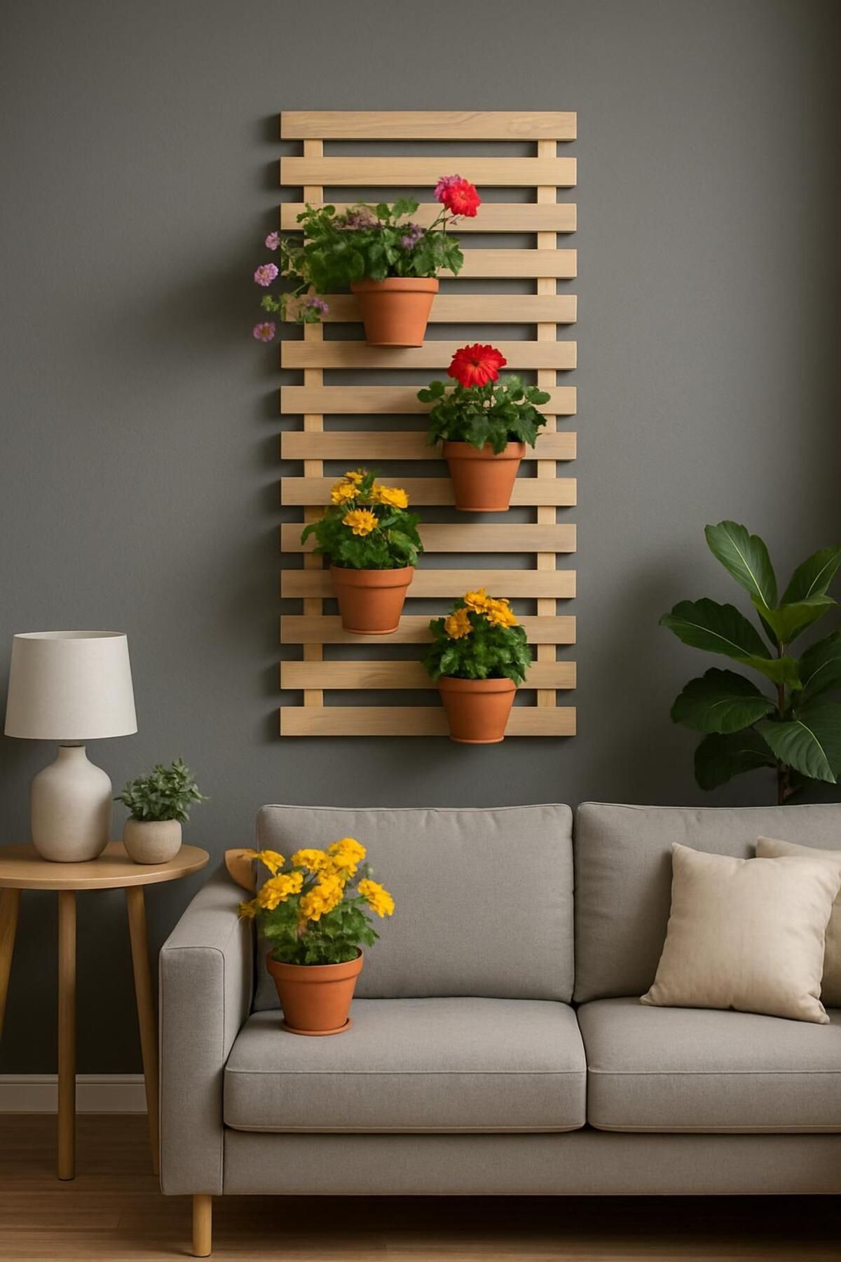 Industrial Living Çiçek Rafı - Çiçeklik - Duvar Rafı - Dekoratif Raf - Çam Masif Çi