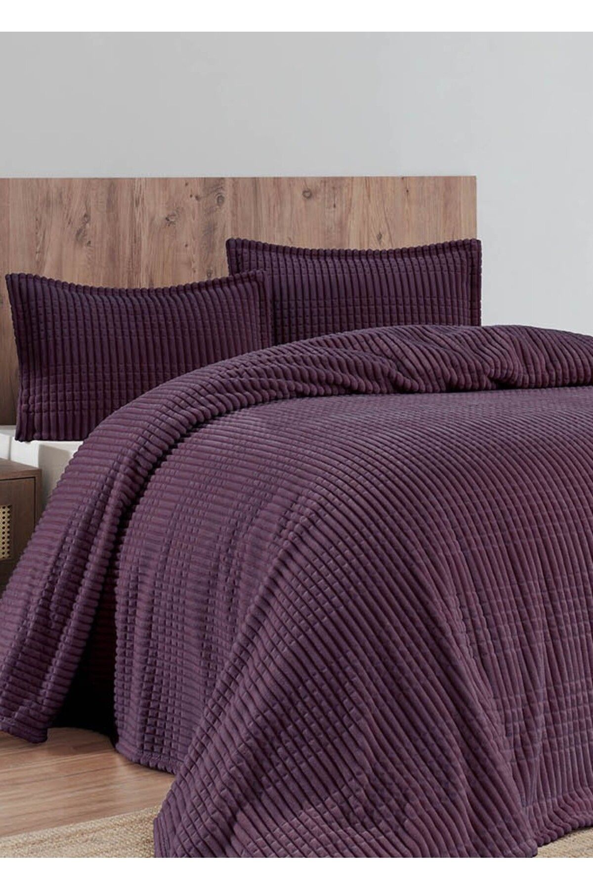 Merinos Modern Line 3 Parça Çift Kişilik Battaniye Seti Kutulu 220x240 Mürdüm