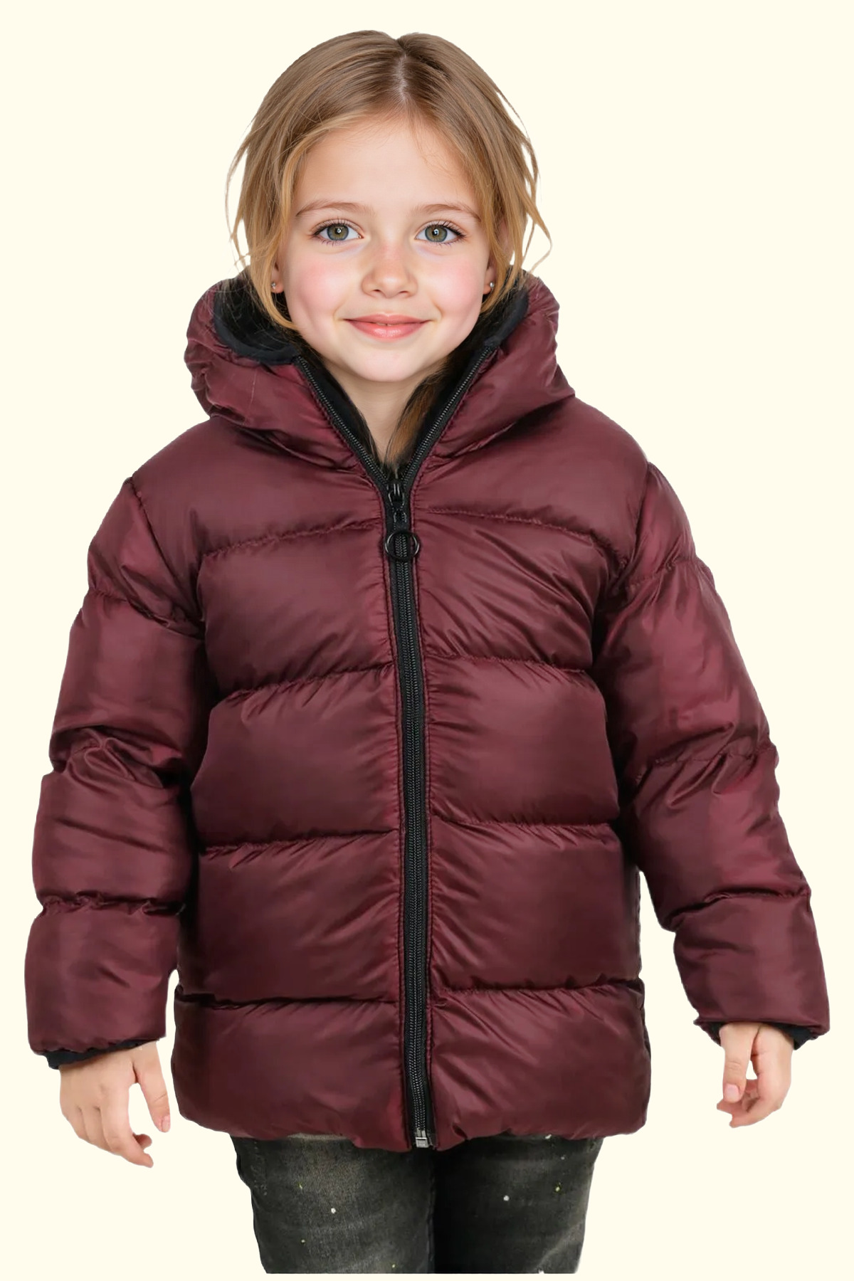 Girls Burgundy Fleece Hooded Waterproof Windproof Inflatable Winter Coat & Coat