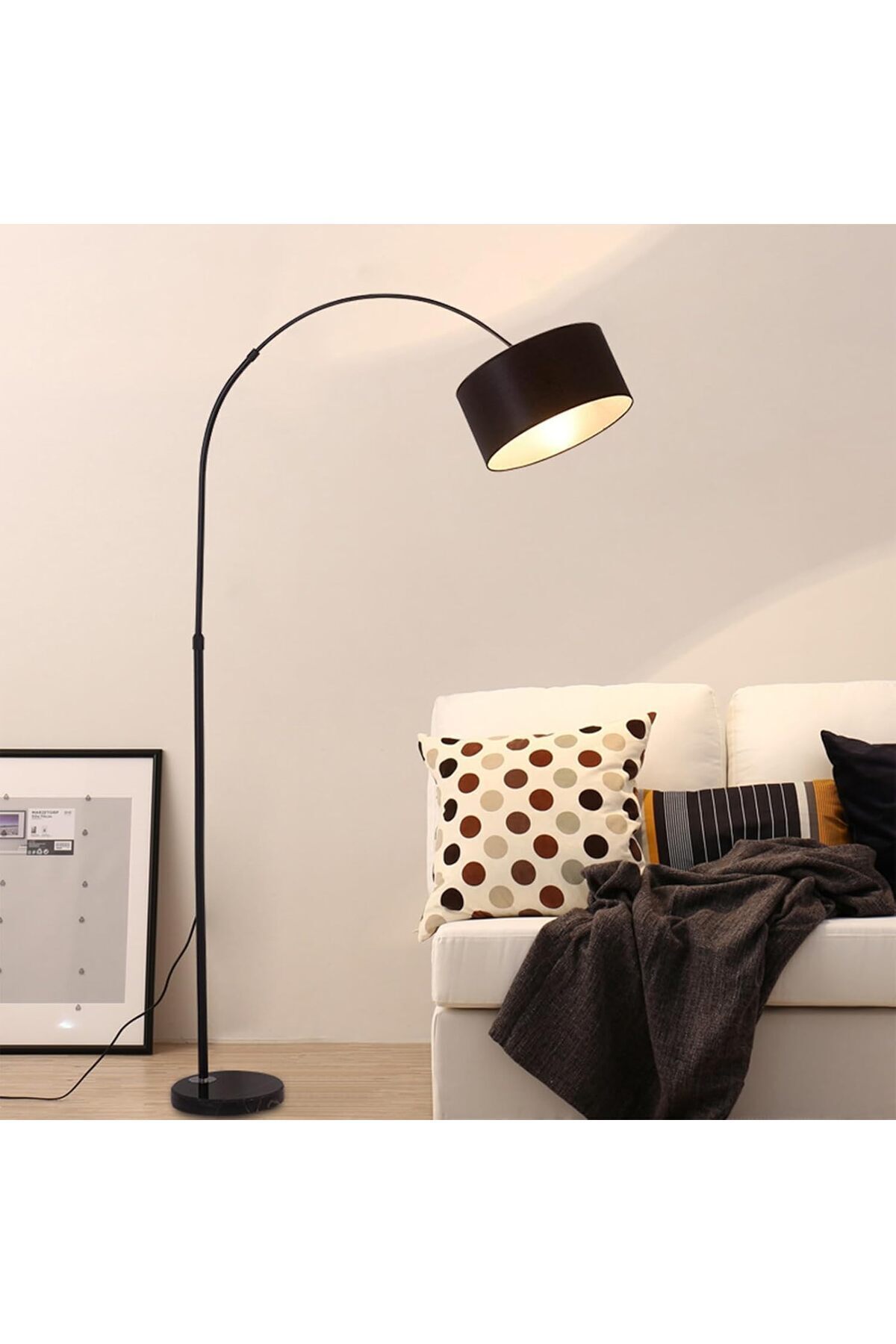 مصباح أرضي LED ذكي ثلاث ألوان مع ريموت – قاعدة رخام وقماش فاخر للتحكم الكامل