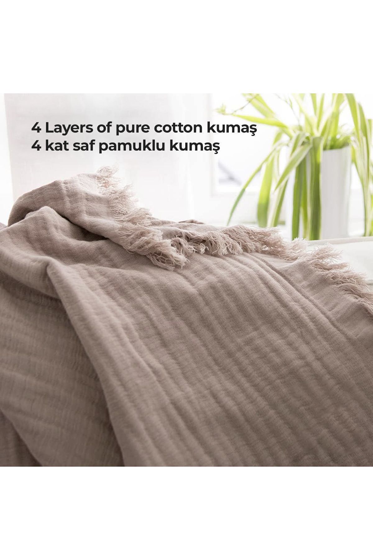 Evlen Home Collection-100% Cotton Muslin Bedspread Set Single 4 Layers Soft Muslin Pique Set Blanket Capp 5
