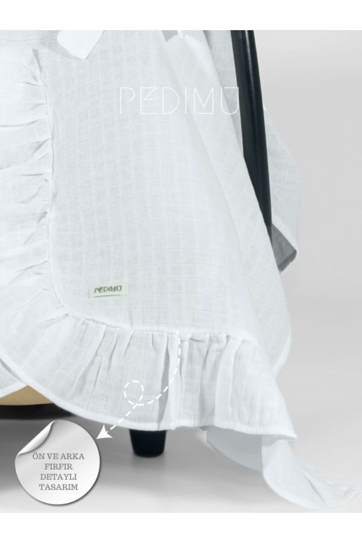 Pedimu Müslin Beyaz Renk Fırfır Detaylı Puset Örtüsü fotoğrafı 6 (önizleme)