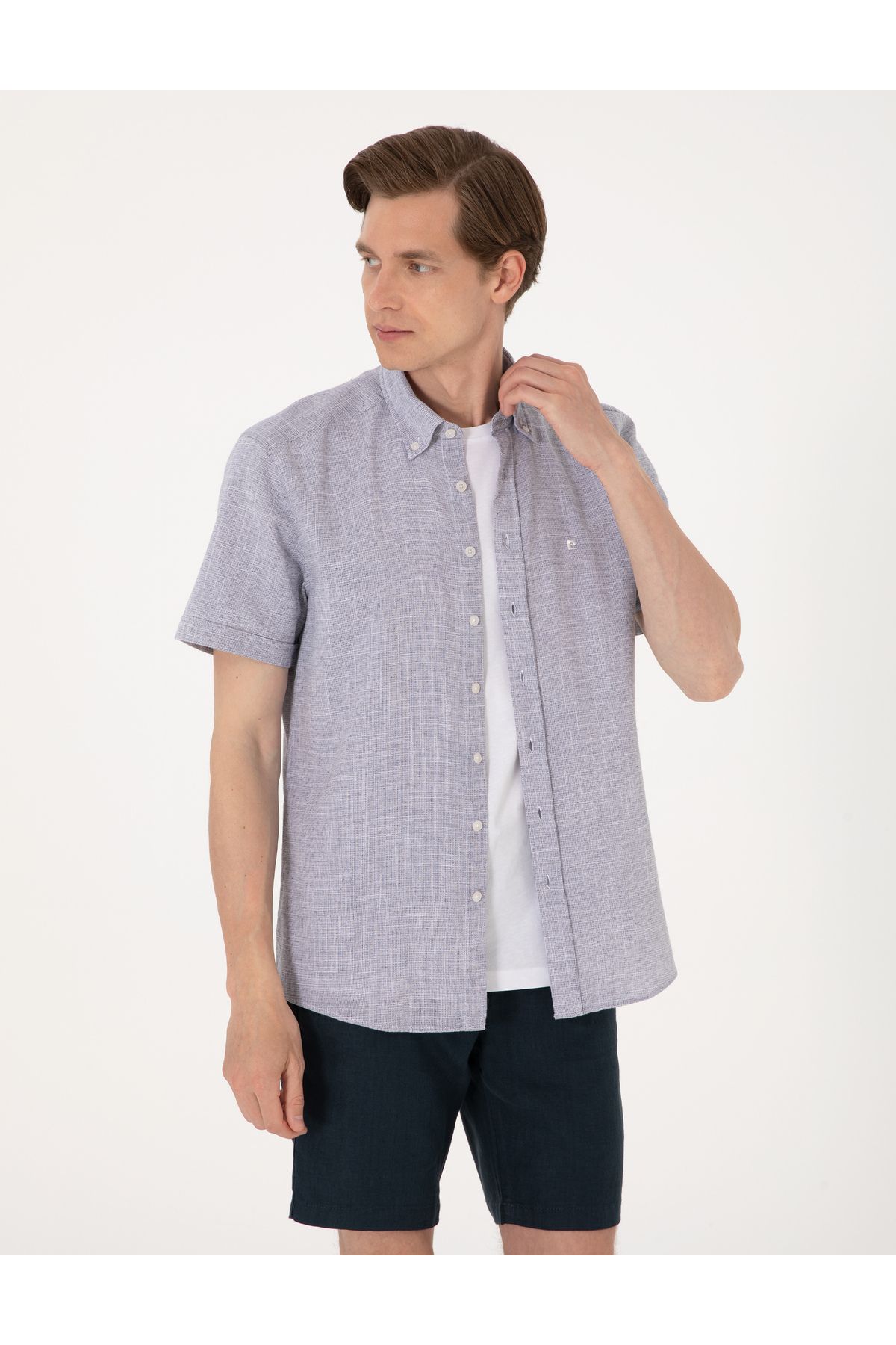 Pierre Cardin Lacivert Regular Fit Kısa Kollu Gömlek 50307073-VR033