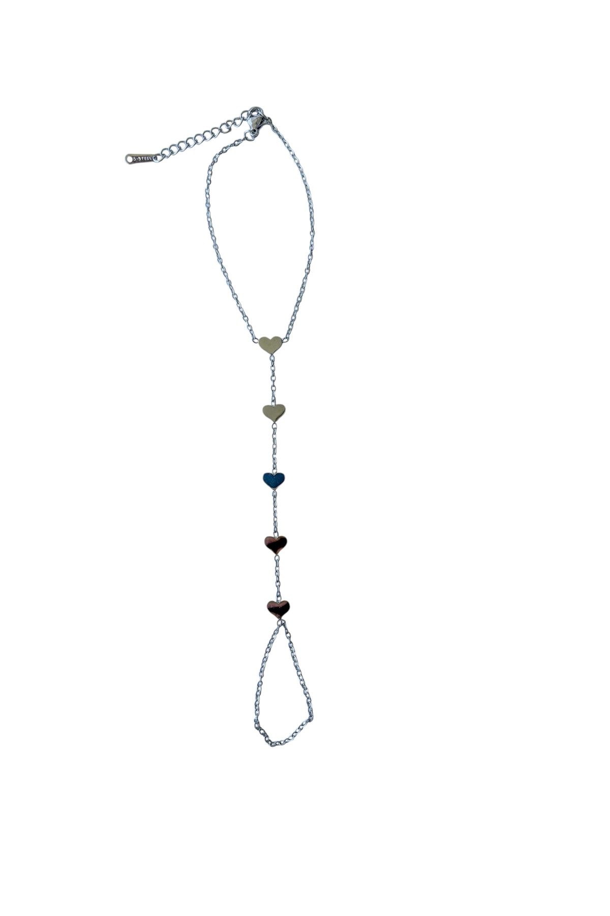 LeyyaJewelry Beşli Kalpli Gümüş Renk Çelik Şahmeran ( Çeliktir)