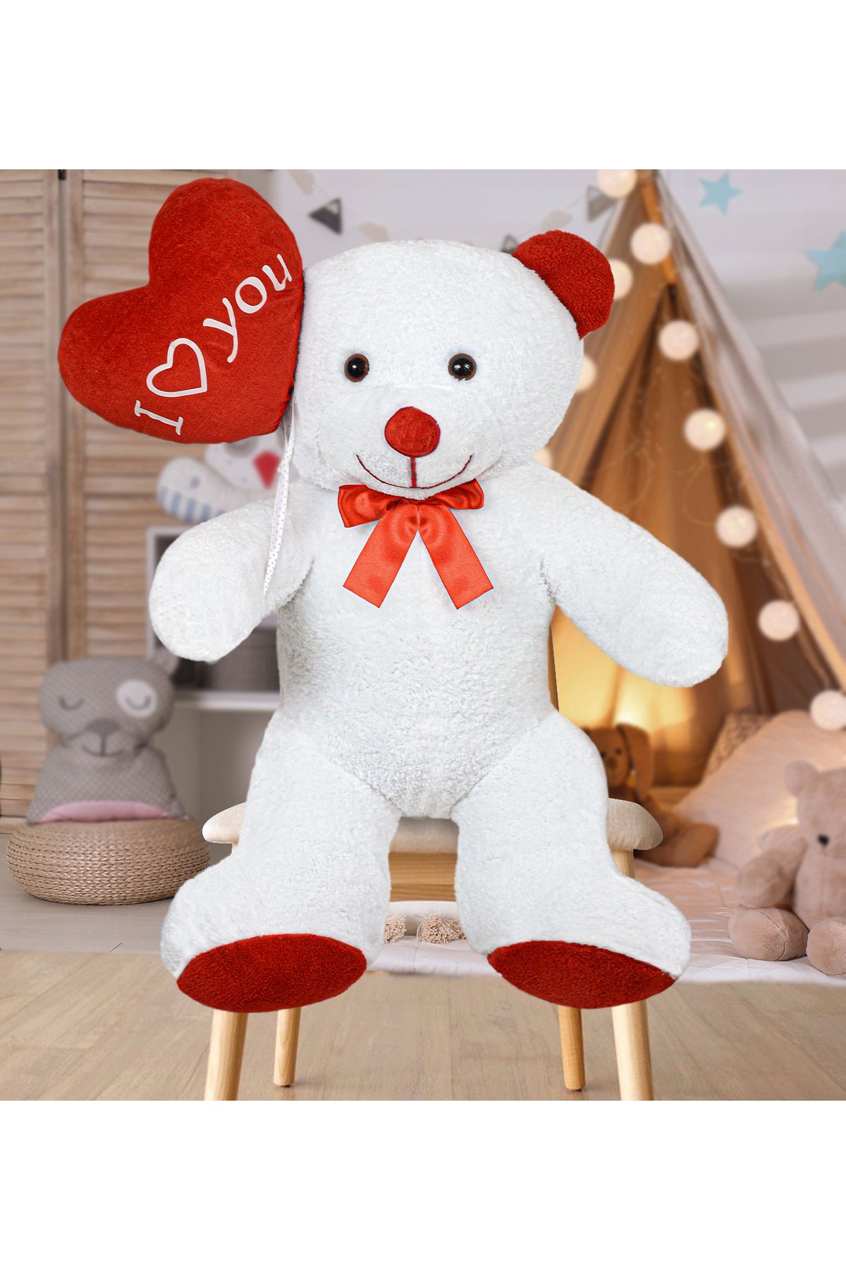 Özgüner Oyuncak 110 cm Beyaz Bobo Peluş Ayıcık Balonlu Tasarım, Sevimli ve Yumuşacık