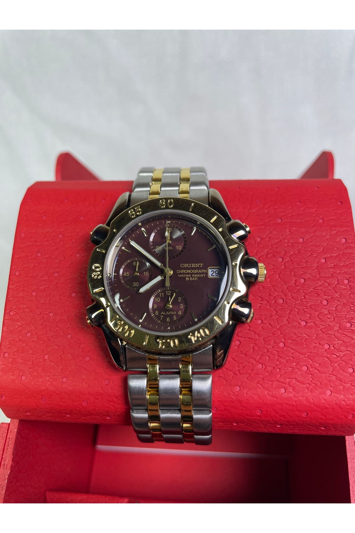 Orient BS902025118A Retro Model Takvimli Kahverengi Kadranlı Kronometre ve Alarmlı Erkek Kol Saati