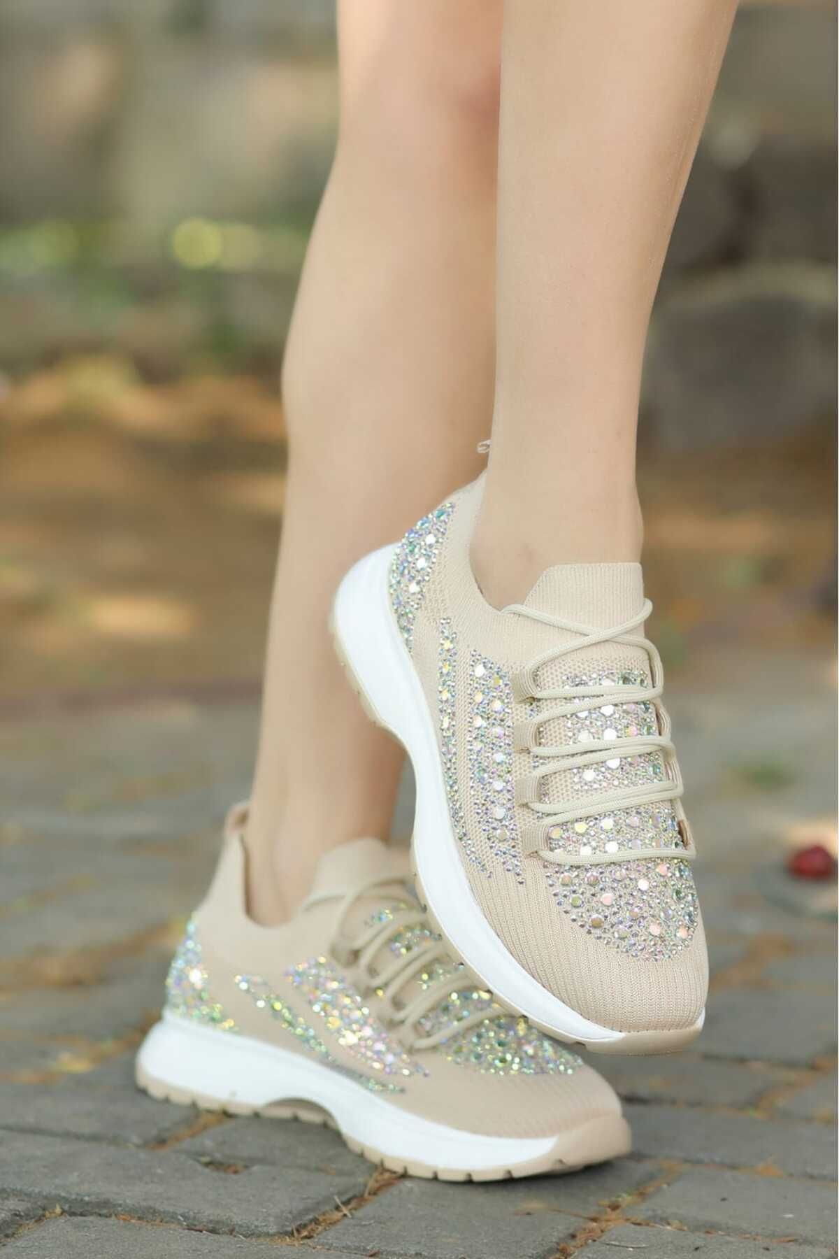 LEYDİ SHOES LYON KREM TRİKO SPOR