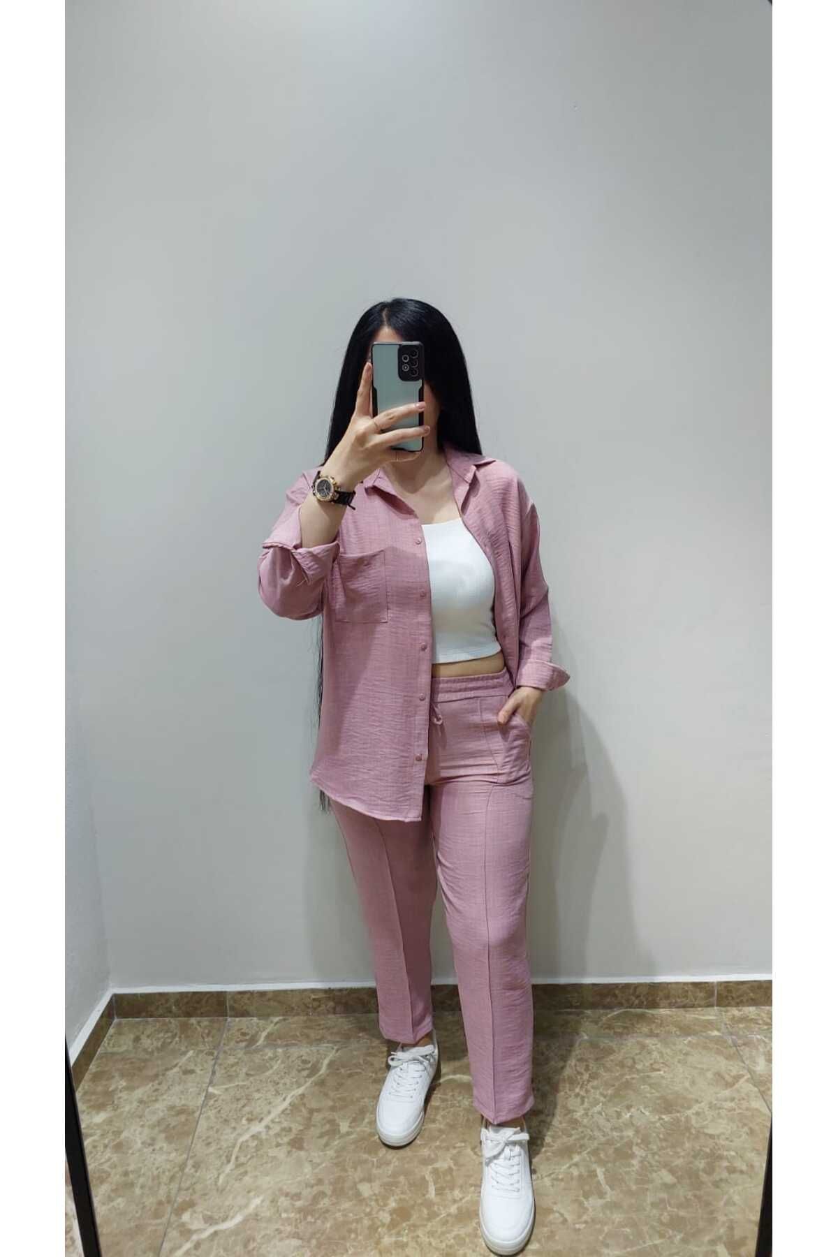 Nida Çelik Collection Açık Gülkurusu Keten Takım