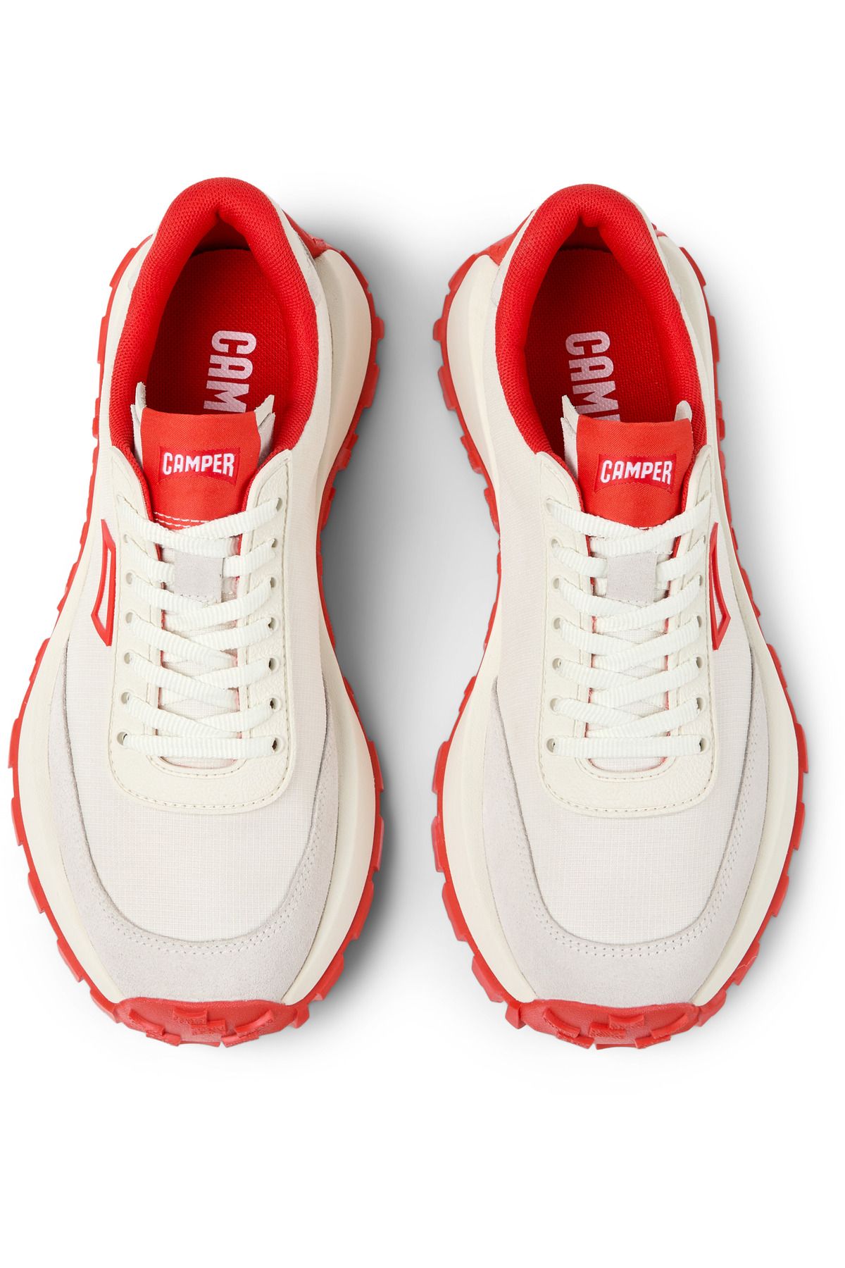 CAMPER-Women's White Red Comfortable Sneakers with Nubuck Details and Hook And Loop Drifttrailvıbram 3