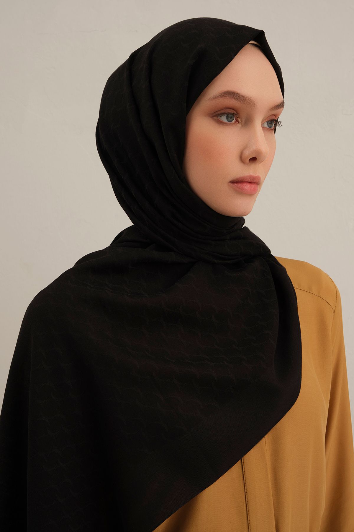 Armine Siyah Link Desen Bambu Cotton Şal 01