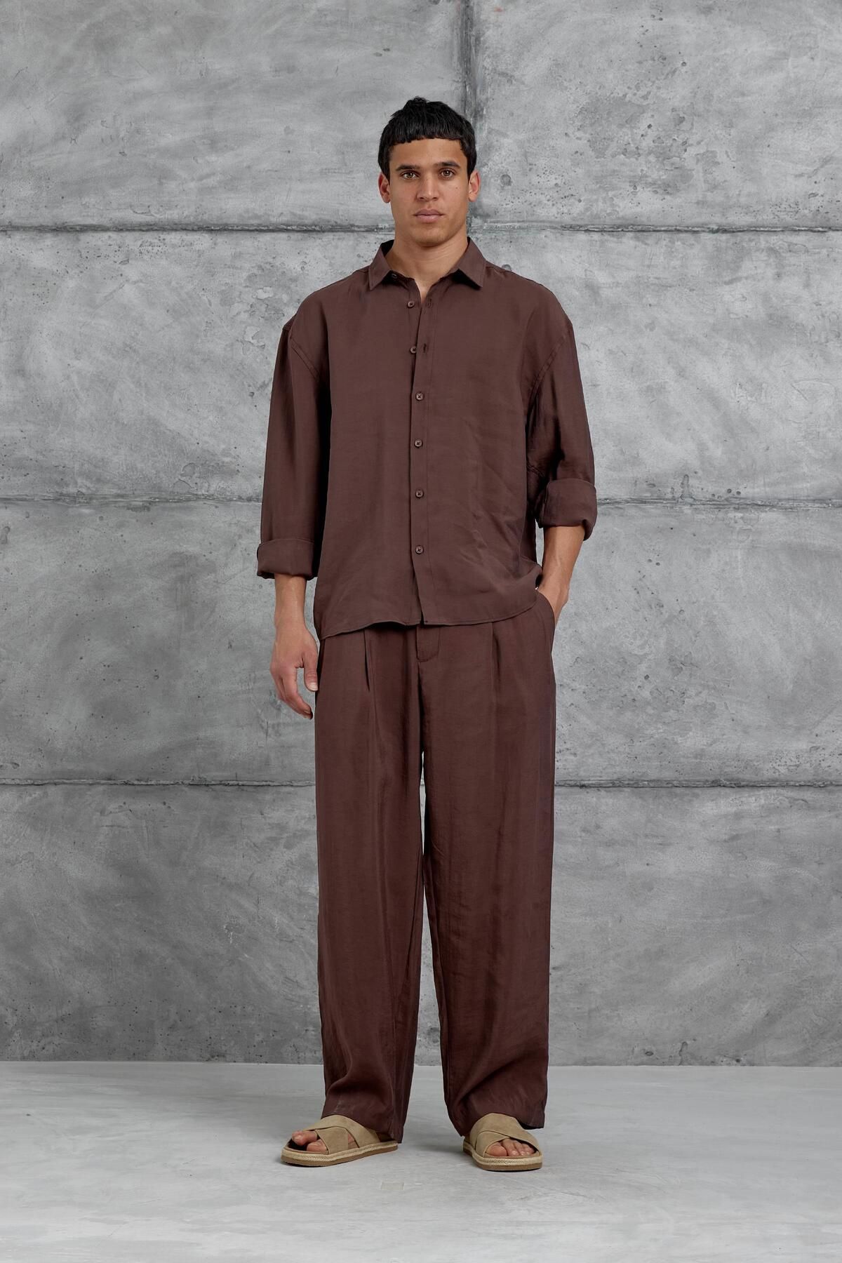 NOMARC Kahverengi 512 Modal Kumaş Oversize Takım Alt Üst
