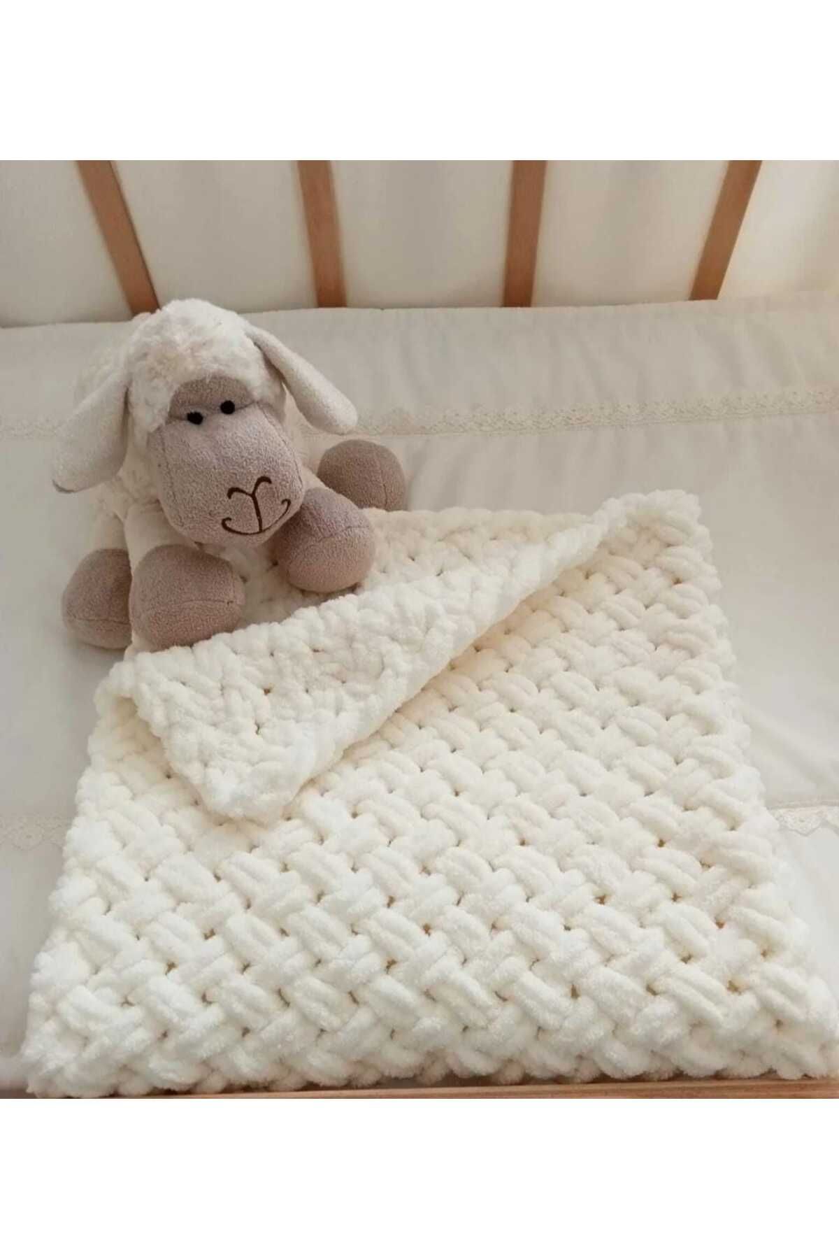 Özen Pufy El Örgüsü Battaniye Bej Renk El Örgüsü Bebek Battaniyesi 100*85