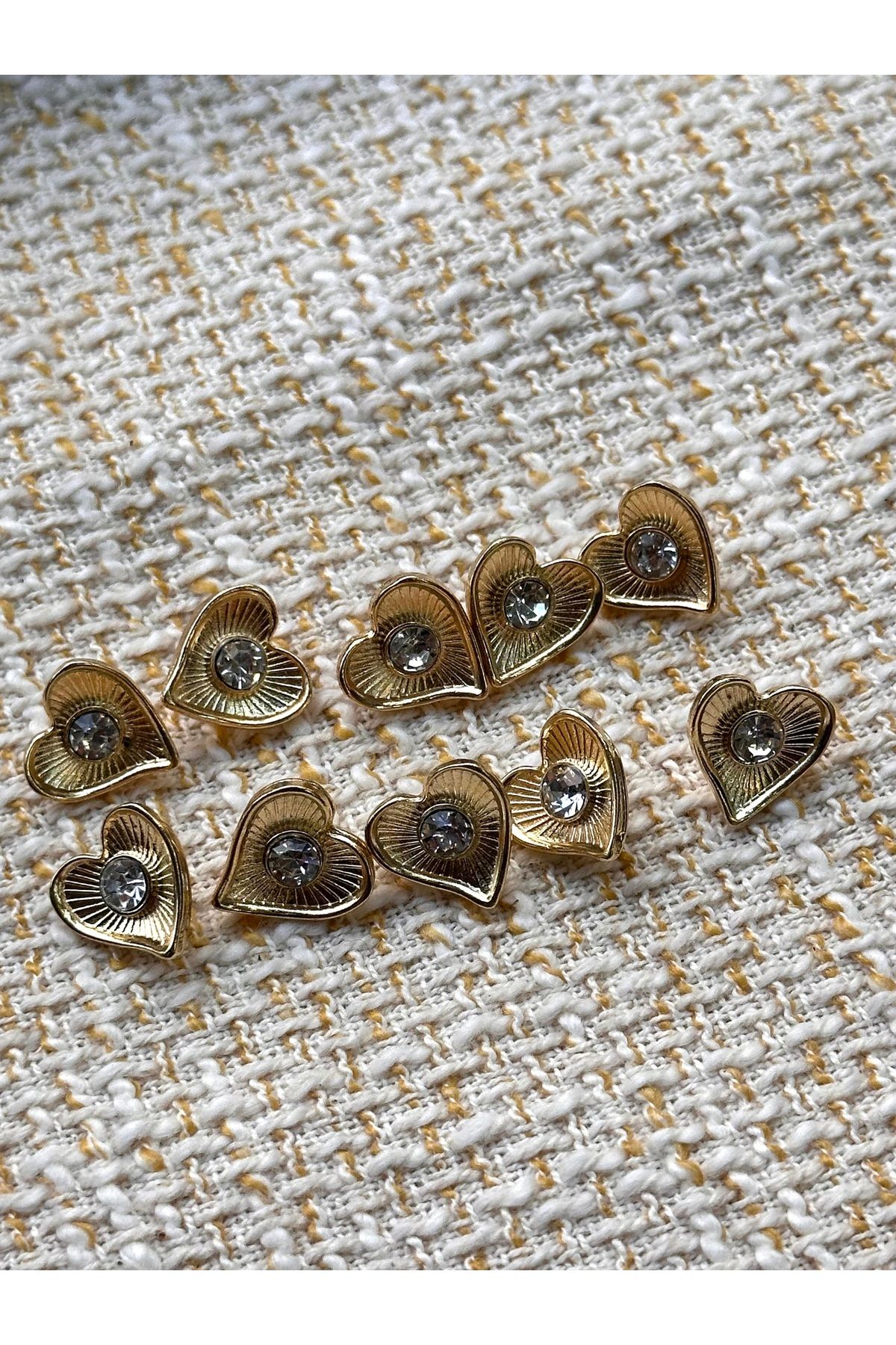 ODDA TASARIM ATÖLYESİ-Heart Pattern Middle Crystal Stone Gold Metal Shirt Button(1.2cm) 3
