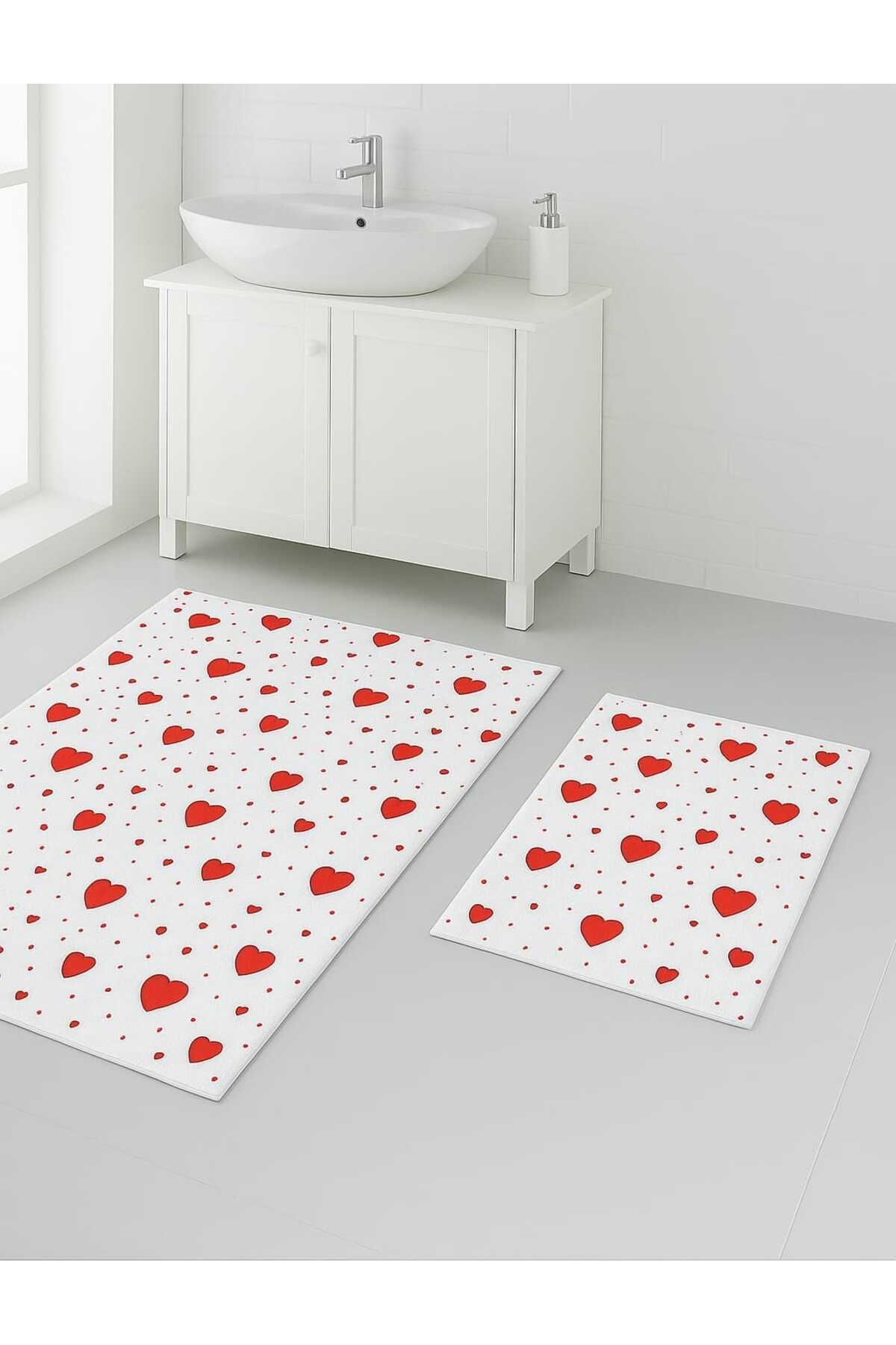 ROPEWORLD Çeyizlik Dijital baskılı kaymaz taban ikili banyo paspası saçaklı 60x90 60x40