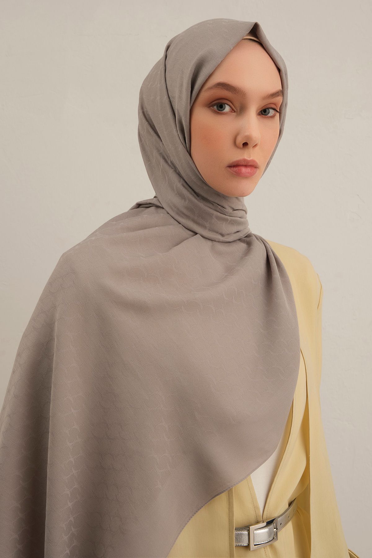 Armine Gri Link Desen Bambu Cotton Şal 20