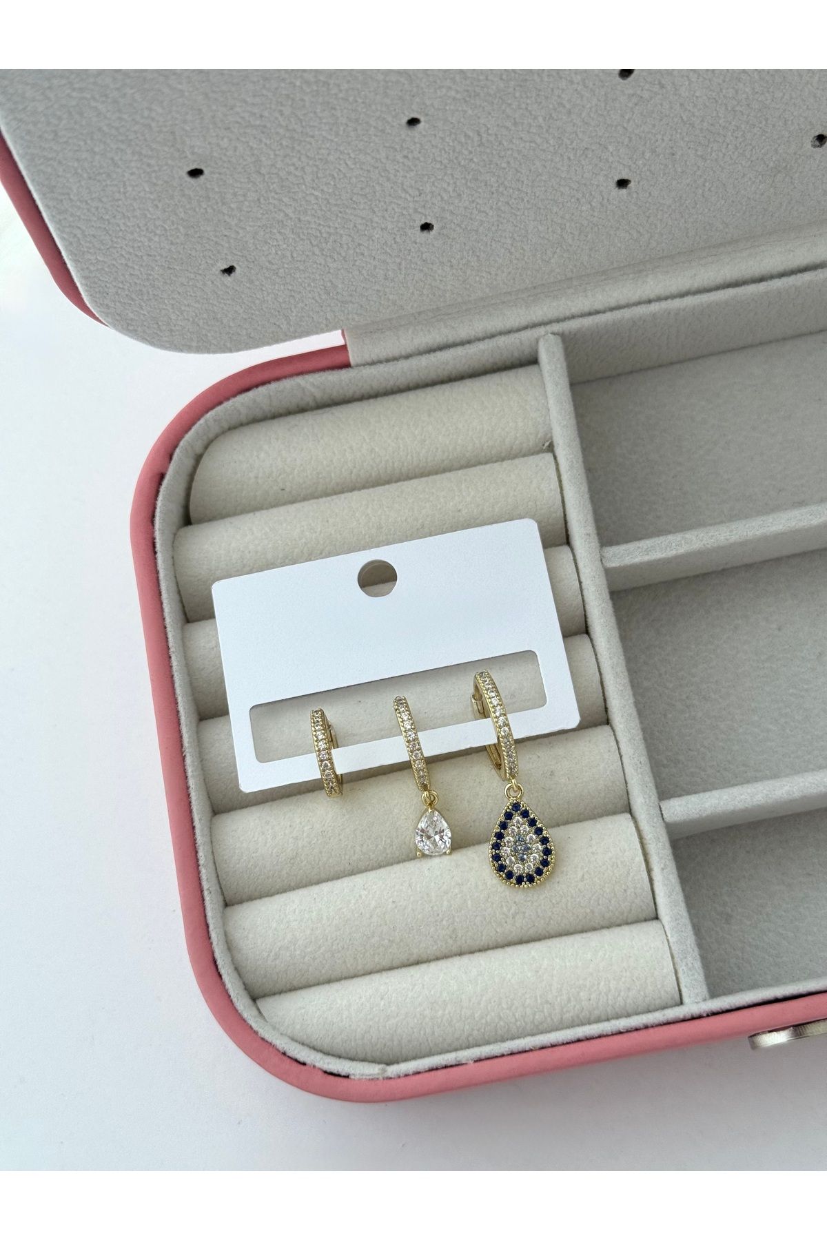 ADALYA ÇELİK GOLD NAZAR DETAY ÜÇLÜ KÜPE