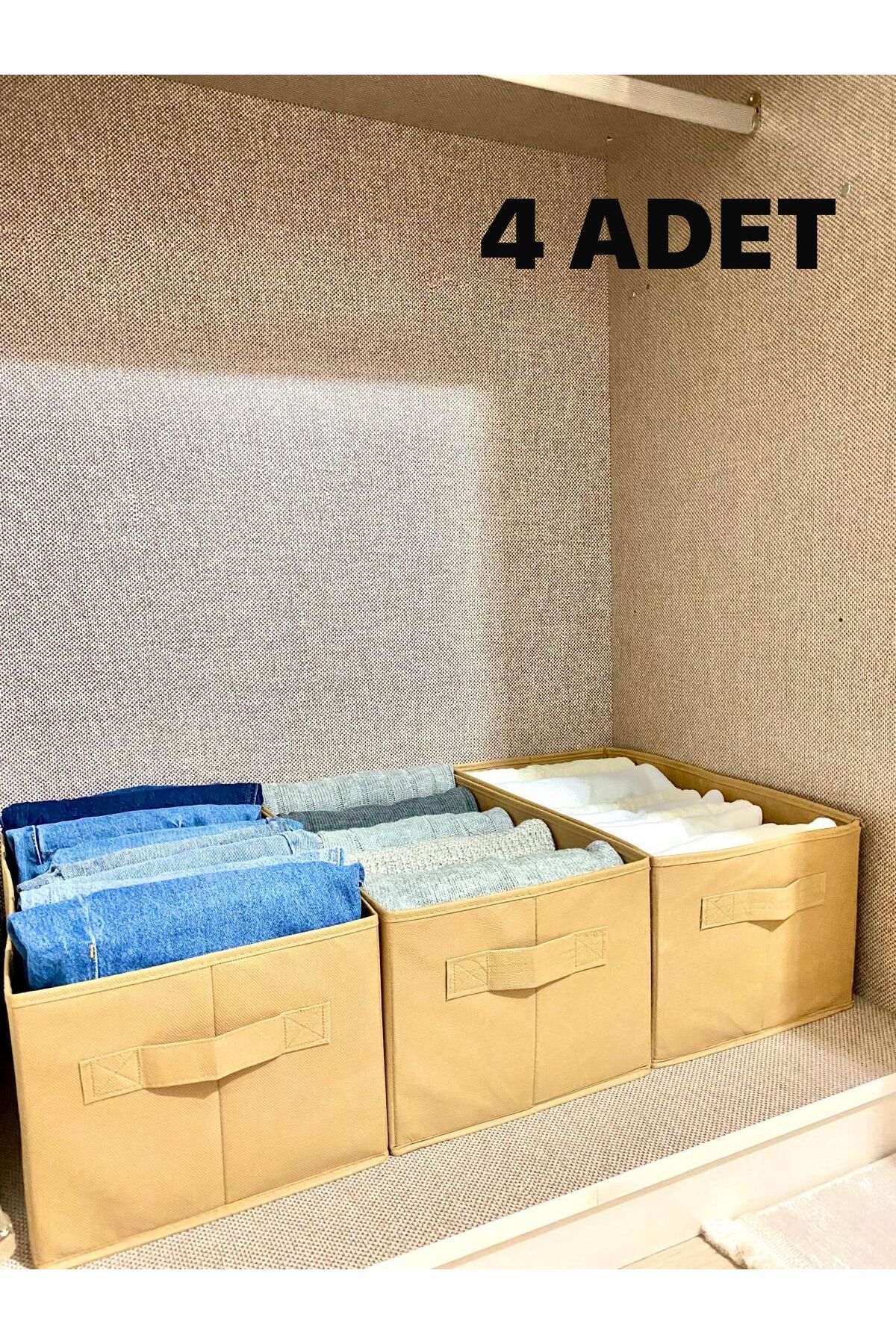 aydev home collection 4 Adet Dolap İçi Düzenleyici, Gardrop Düzenleyici, Kıyafet Saklama Kutusu Organizer Bej