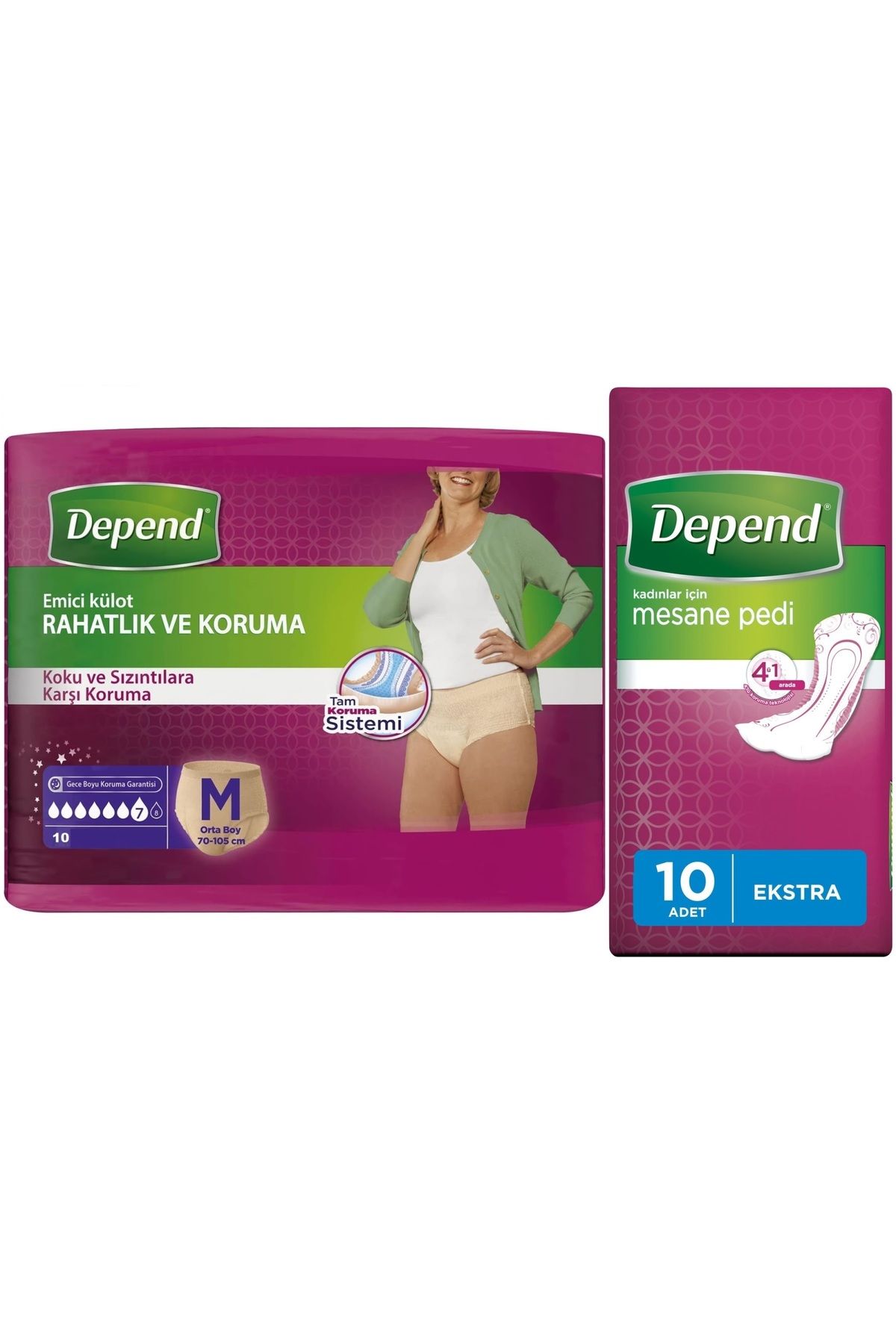 Depend Emici Külot Lohusa Pedi M- Medium - Orta Kadın (10 Lu) + Mesane Pedi Kadın Ekstra (10 Lu)
