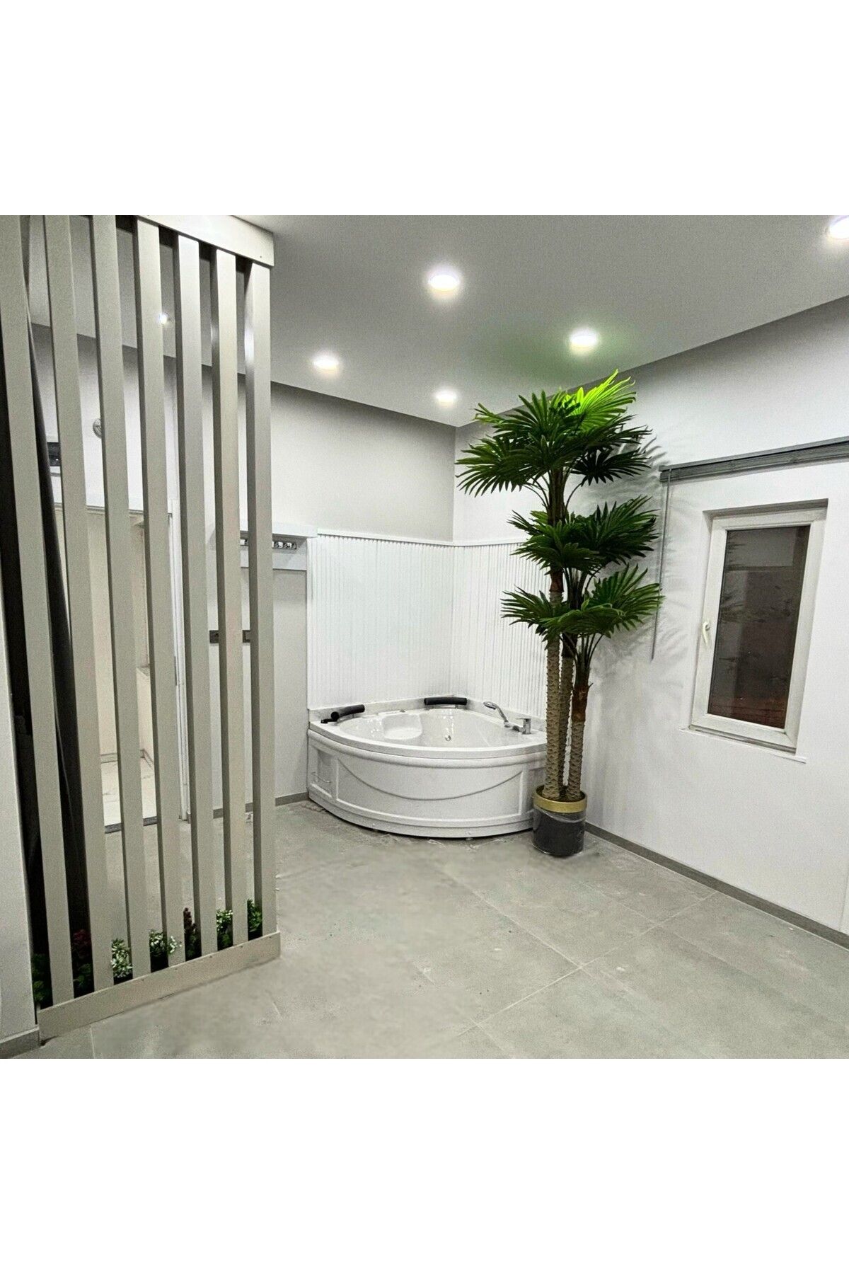 NAXAY 300 cm Yapay Yaprak Yelpaze Ağacı 3 Gövde Saksılı Salon Otel Lobi Ağacı