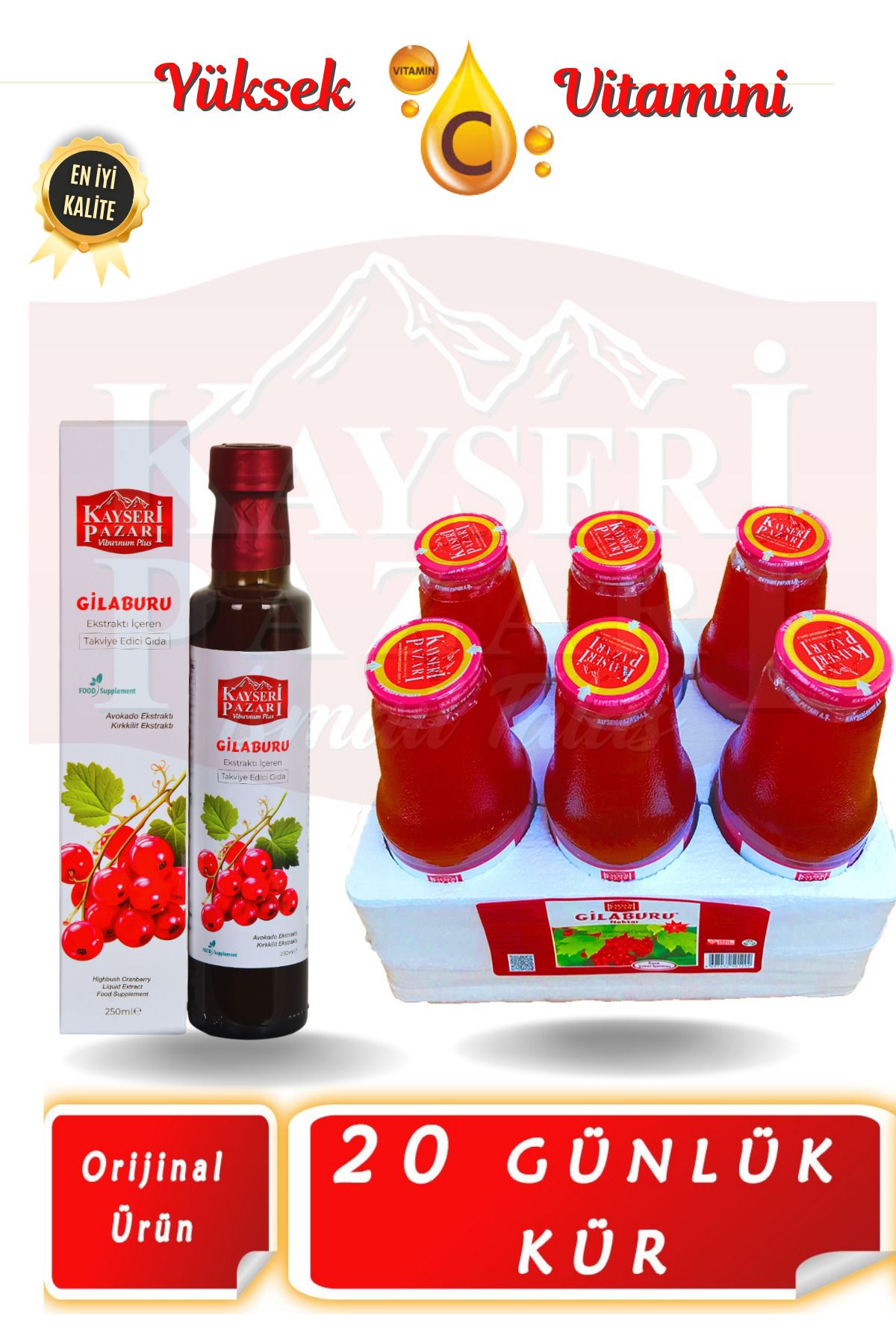kayseri pazarı gilaburu Gilaburu Esktraktı 250 Ml 6 Adet Gilaburu Nektarı 20 Günlük Kullanım