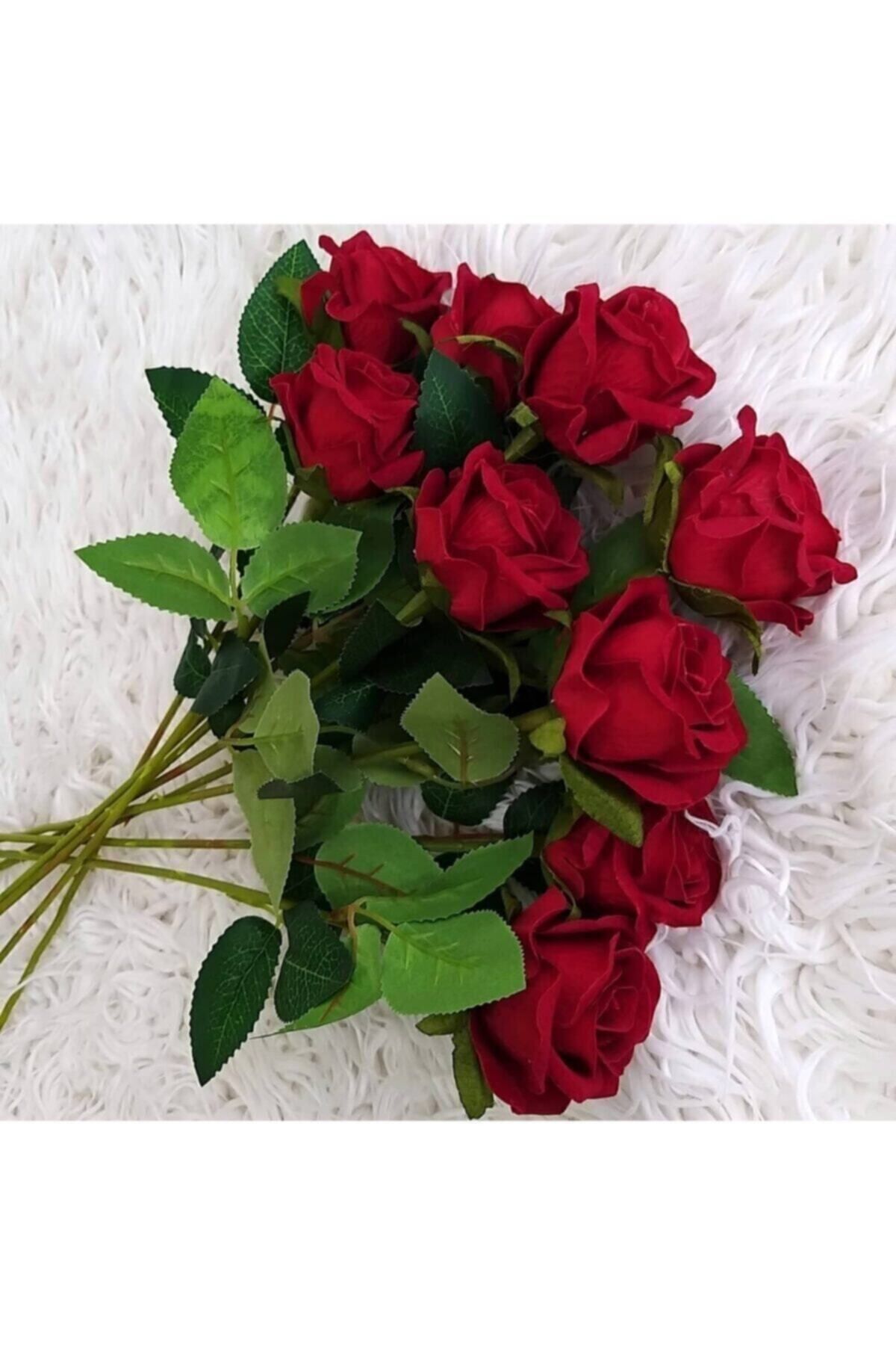 NAXAY Yapay Kadife Gül Kırmızı 10 Adet Yapay Gül
