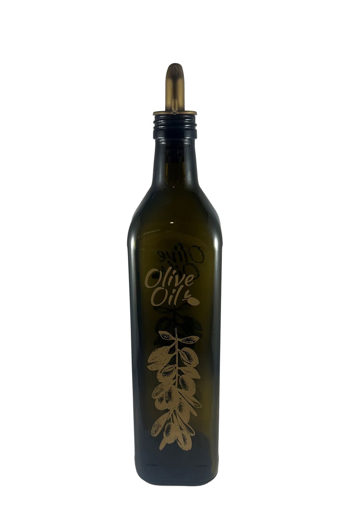 SİHİRLİ AYAKLAR 750ml Olive Oil Desenli Kare Yağdanlık Gold Yazılı Zeytinyağ Şişesi Dökücülü Kapak