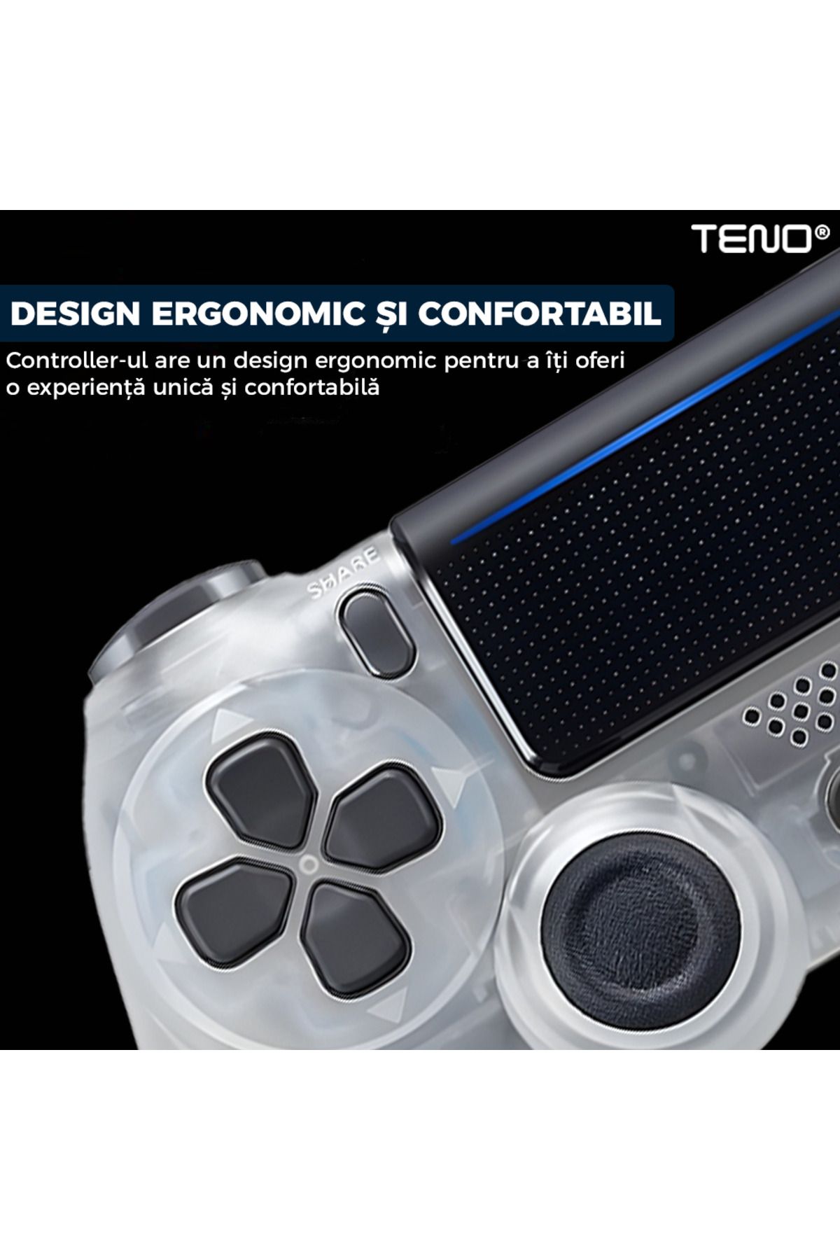 Teno-DoubleShock Teno® Wireless Controller, compatible with PS4, analog joysticks, transparent 6