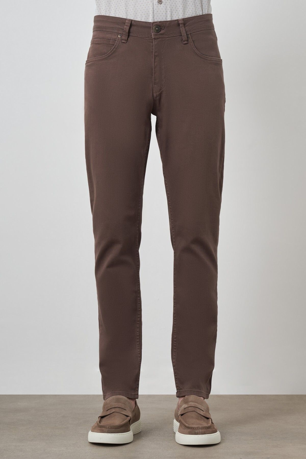 Morven Erkek KAHVE Pamuk 5 Cep Slim Fit Jean Kot Pantolon