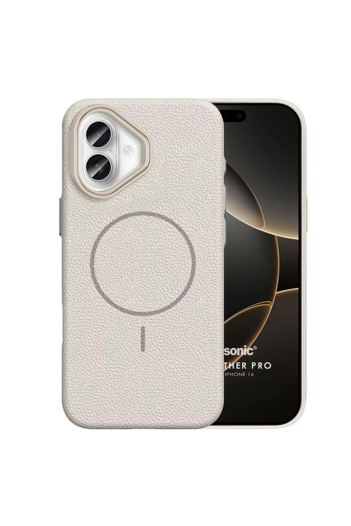Microsonic Apple iPhone 16 Kılıf MagLeather Pro Bej