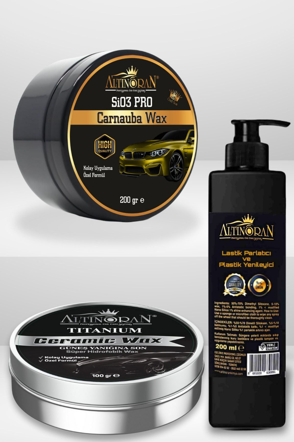 Altınoran Seramik Wax, Seramik Cila ve Lastik Parlatıcı Seti | Titanium & Sio3 & Lastik Parlatıcı