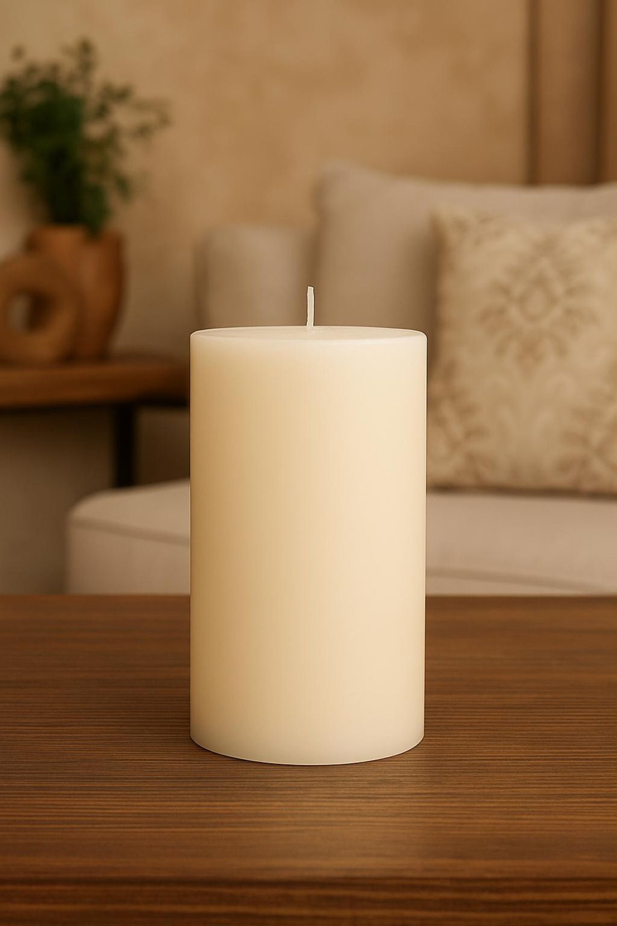 VINTAGE CANDLES Ekru Orta Boy İskandinav Silindir Mum