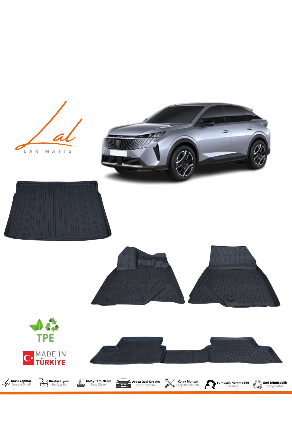 Lal Peugeot 3008 Hybird 3D Havuzlu Paspas Üst Kademe Bagaj Havuzu Seti (2024 ve sonrası uyumlu)