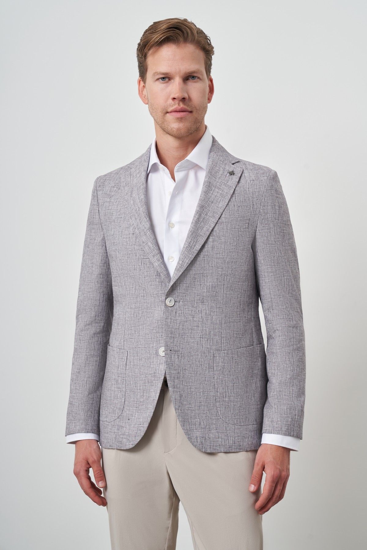 Morven Erkek Vişne Keten Dokuma Slim Fit Mono Yaka Ceket