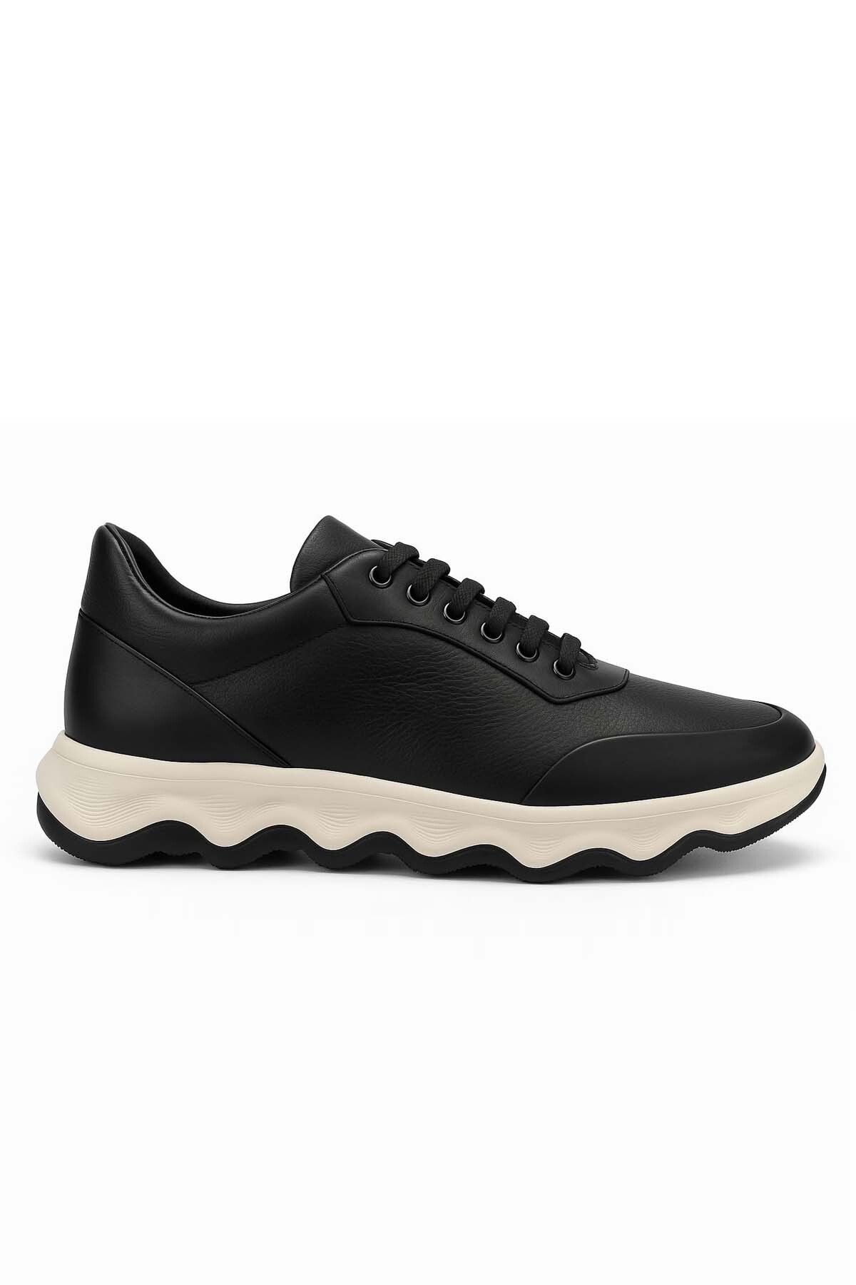 Morven Erkek Siyah Deri Kalın Tabanlı Sneaker Ayakkabı