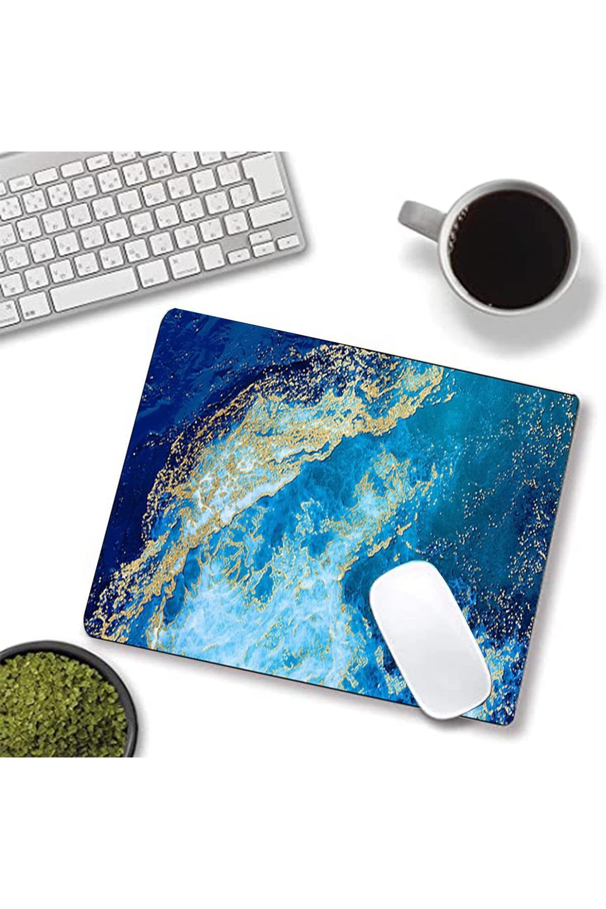 COOYA-Blue Golden Pattern Mouse Pad, Non - Slip Base, Smooth Surface, for Home Office Use 4