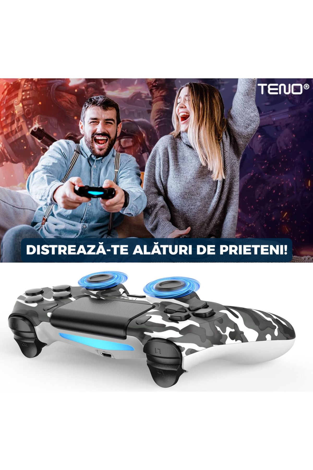 Teno-DoubleShock Teno® Wireless Controller, compatible with PS4, analog joysticks, gray camouflage 7