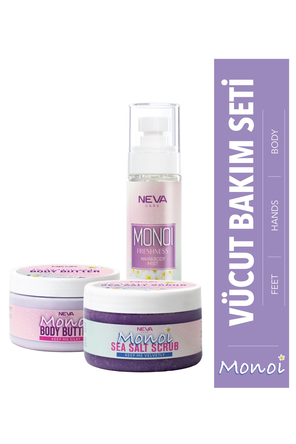 Nevacare MONOI 3'LÜ VÜCUT BAKIM SETİ (Haır Body Mıst 100ml + Scrub 350g + Butter 250ml)