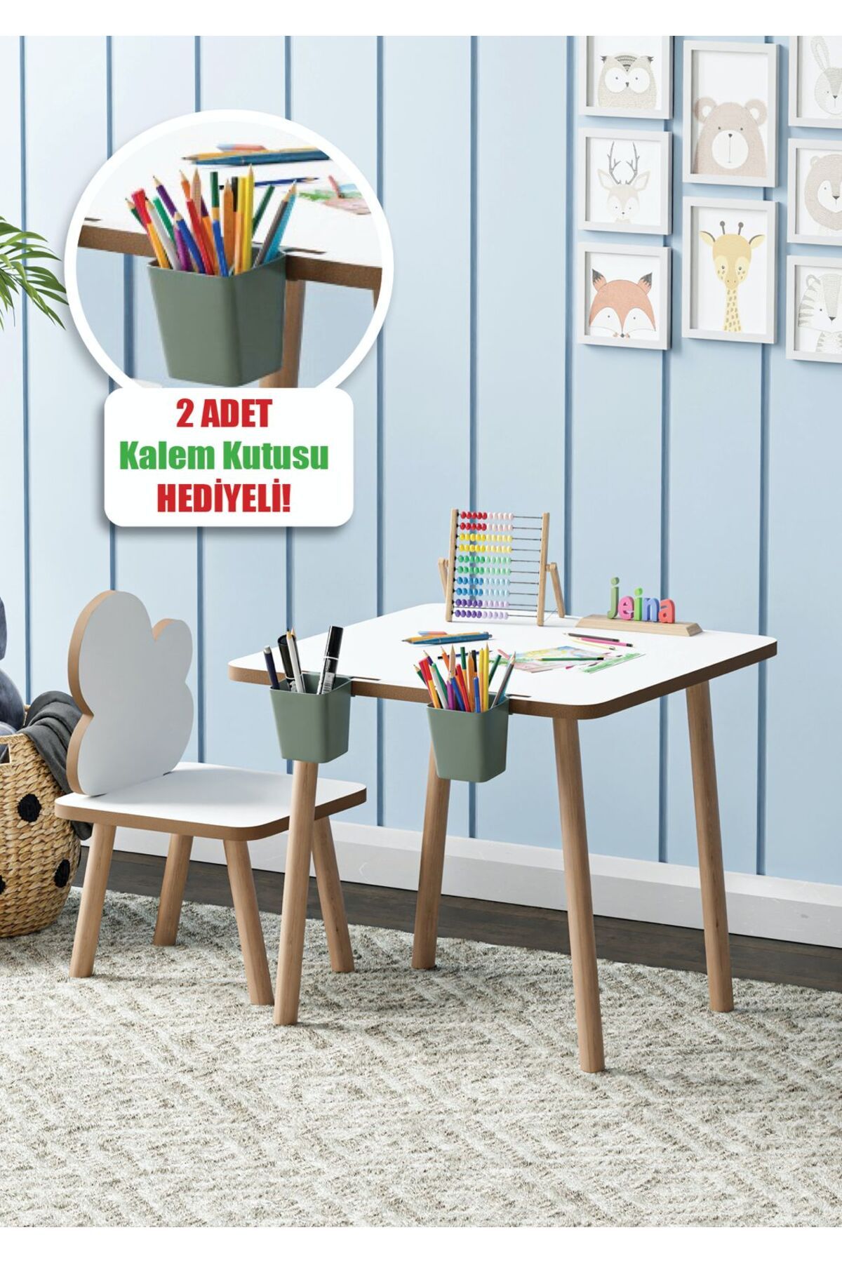 Jeina Yaz Sil Yüzey 1 Adet Çocuk Aktivite ve OyunMasası 2 Adet Kalemlik Hazneli 1 Adet Bulut Sandalye