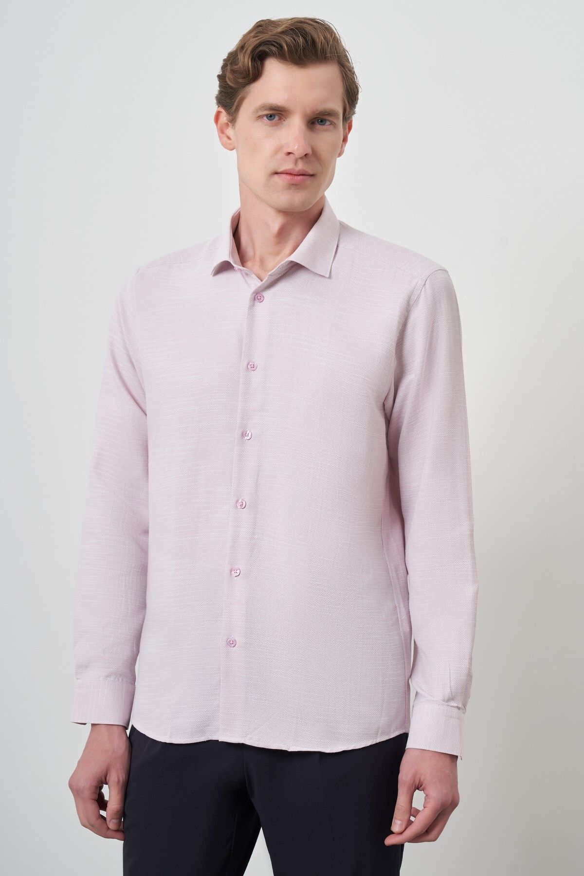 Morven Erkek Pembe Slim Fit İtalyan Yaka Gömlek