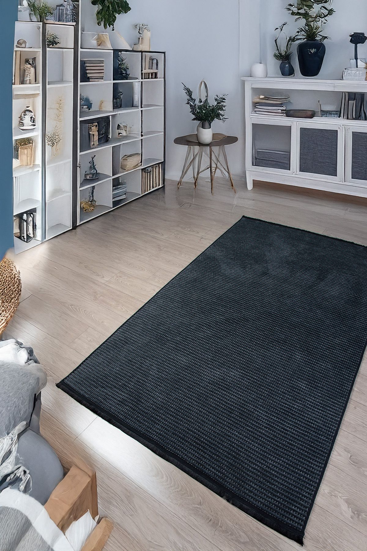Halika Home VIOLA Antrasit Yumuşak Dokulu Halı Kilim Düz Saçaklı Salon Mutfak Koridor Yolluk Dokuma Makine