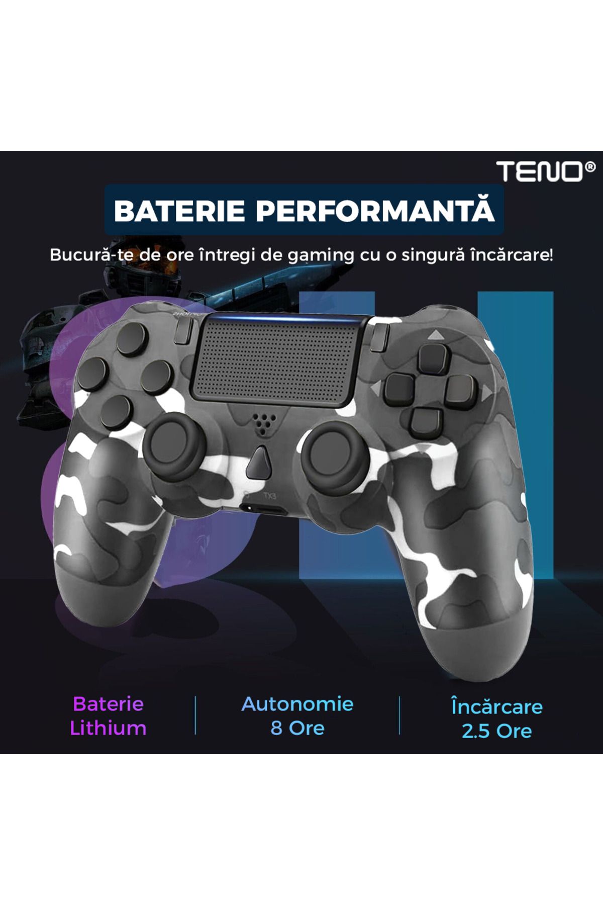 Teno-DoubleShock Teno® Wireless Controller, compatible with PS4, analog joysticks, gray camouflage 5