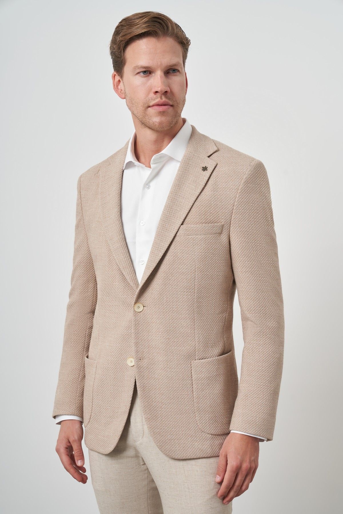Morven Erkek Bej Trend Dynamic Fit Mono Yaka Ceket