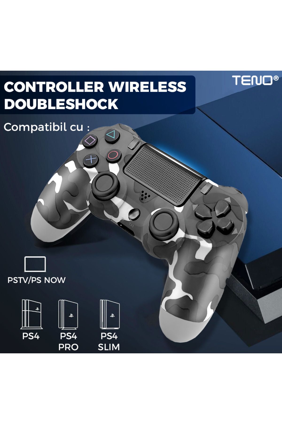 Teno-DoubleShock Teno® Wireless Controller, compatible with PS4, analog joysticks, gray camouflage 2