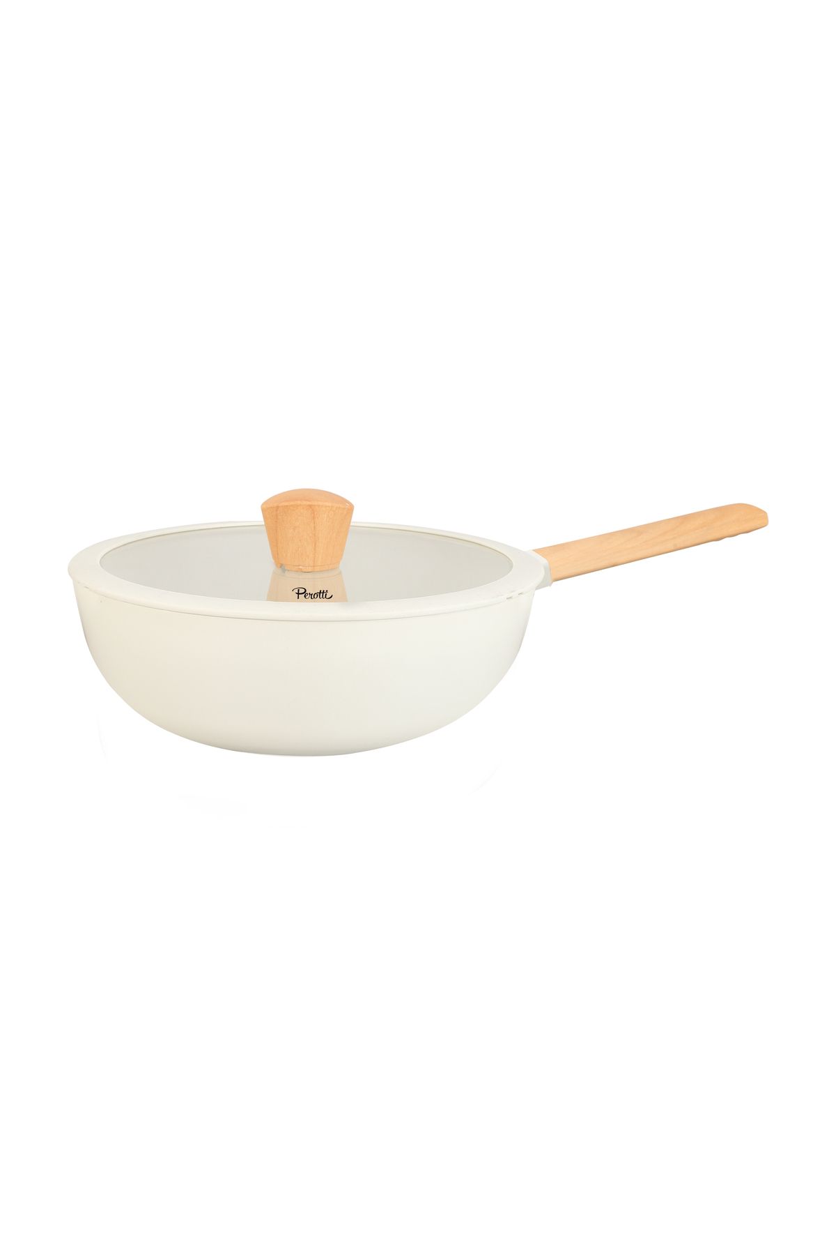 Perotti Danish Cook Beige İndüksiyon Tabanlı Kapaklı Wok Tava 28 cm